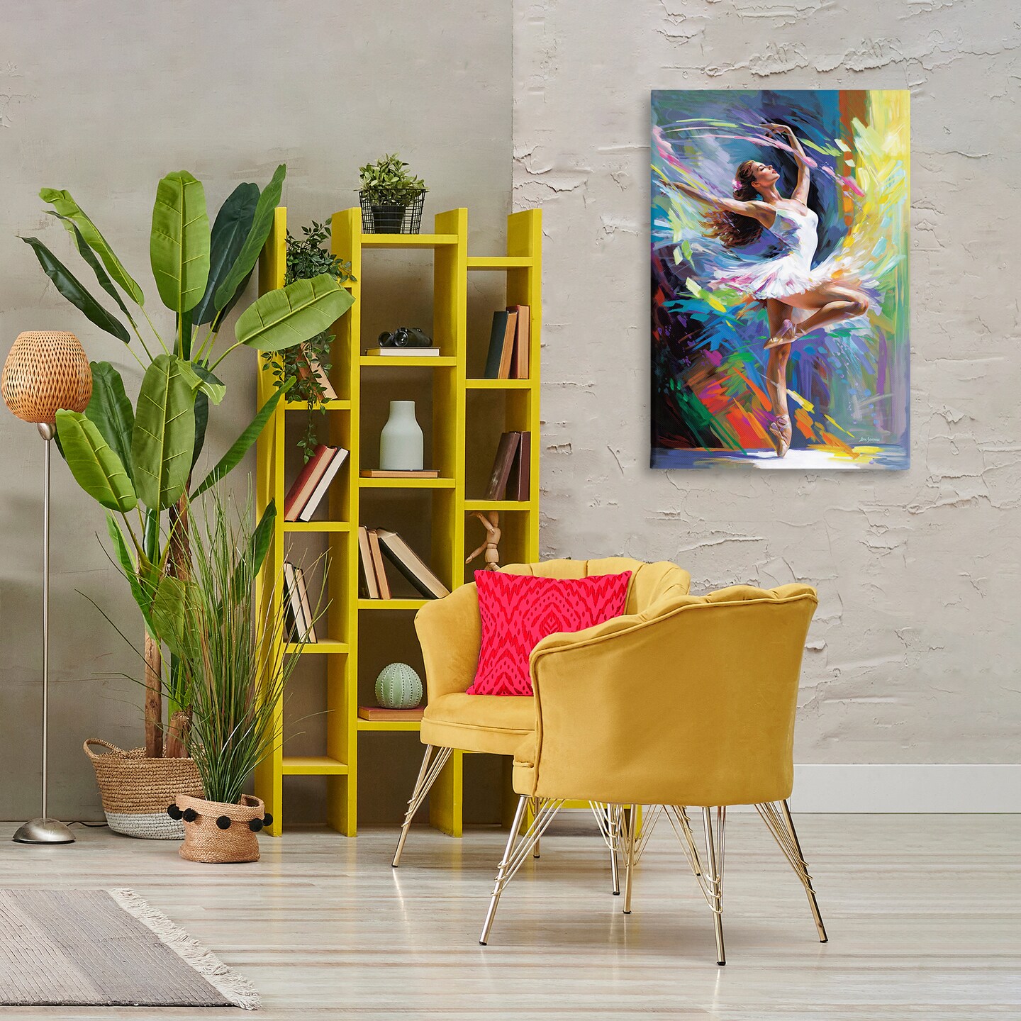 Stupell Industries Bright Hued Dancing Ballerina Canvas Wall Art Design by Leon Devenice