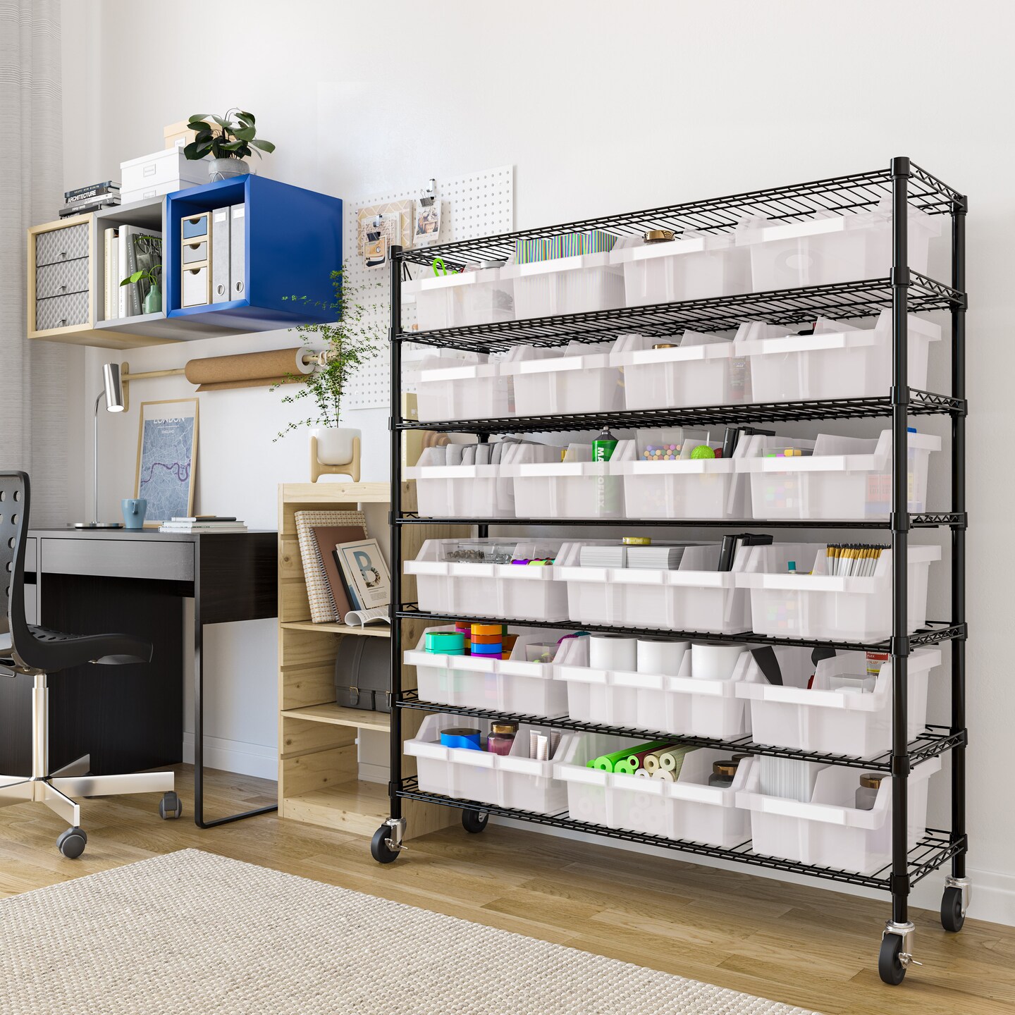 Seville Classics Extra-Wide 7-Tier NSF 21-Bin Rack Storage Unit, 48" W x 14" D x 56" H