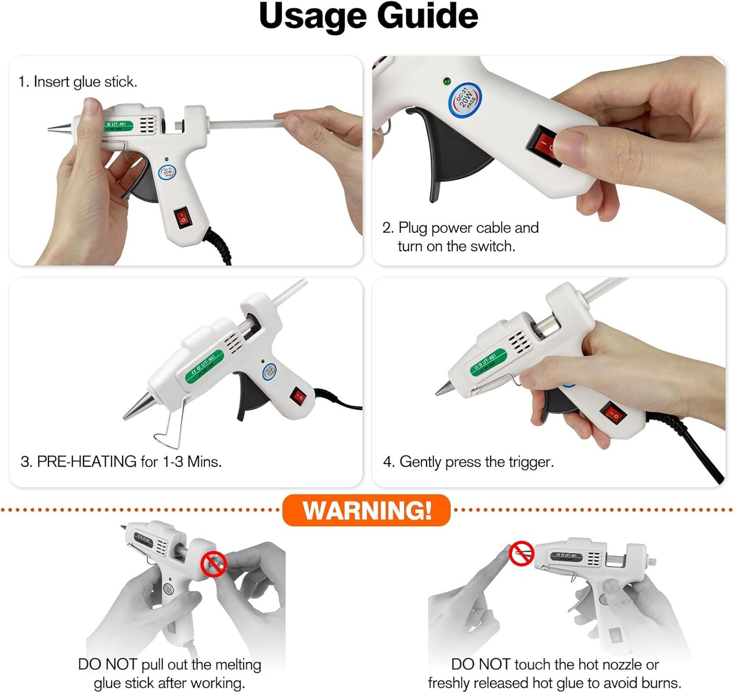 Mini Hot Glue Gun with 30 Glue Sticks, Fast Heating Hot Melt Gun, 20W Glue Gun Kit, Lightweight Craft Gun for DIY, Home Repairs, Kids&#x27; School Projects, White