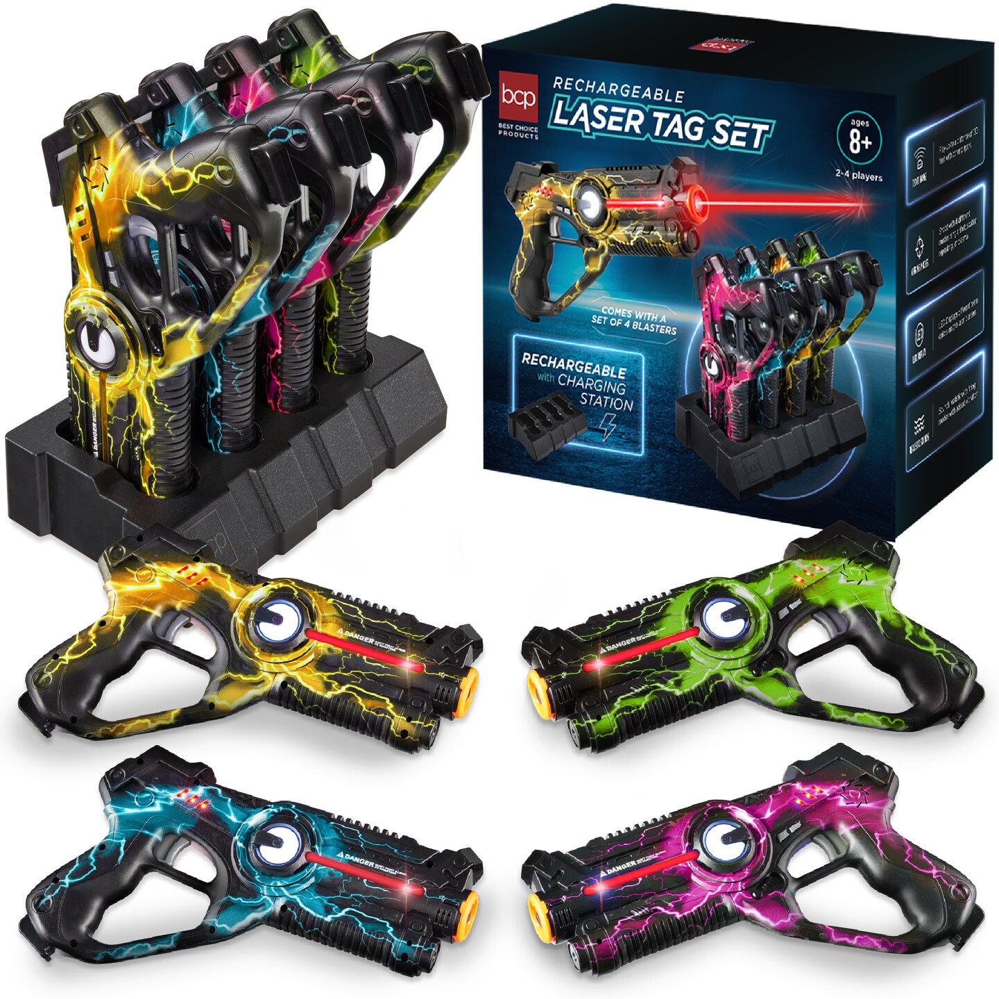 Best Choice Products Set of 4 Rechargeable Laser Tag Blasters, No