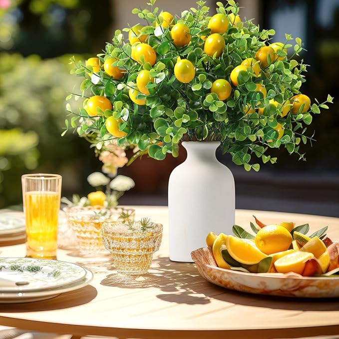 6 Pack Lemon for Decoration Fake Lemon Branches Artificial Vivid Yellow Faux Lemons Tables Centerpiece for Kitchen Stem Fruits for Home Spring Summer Decor