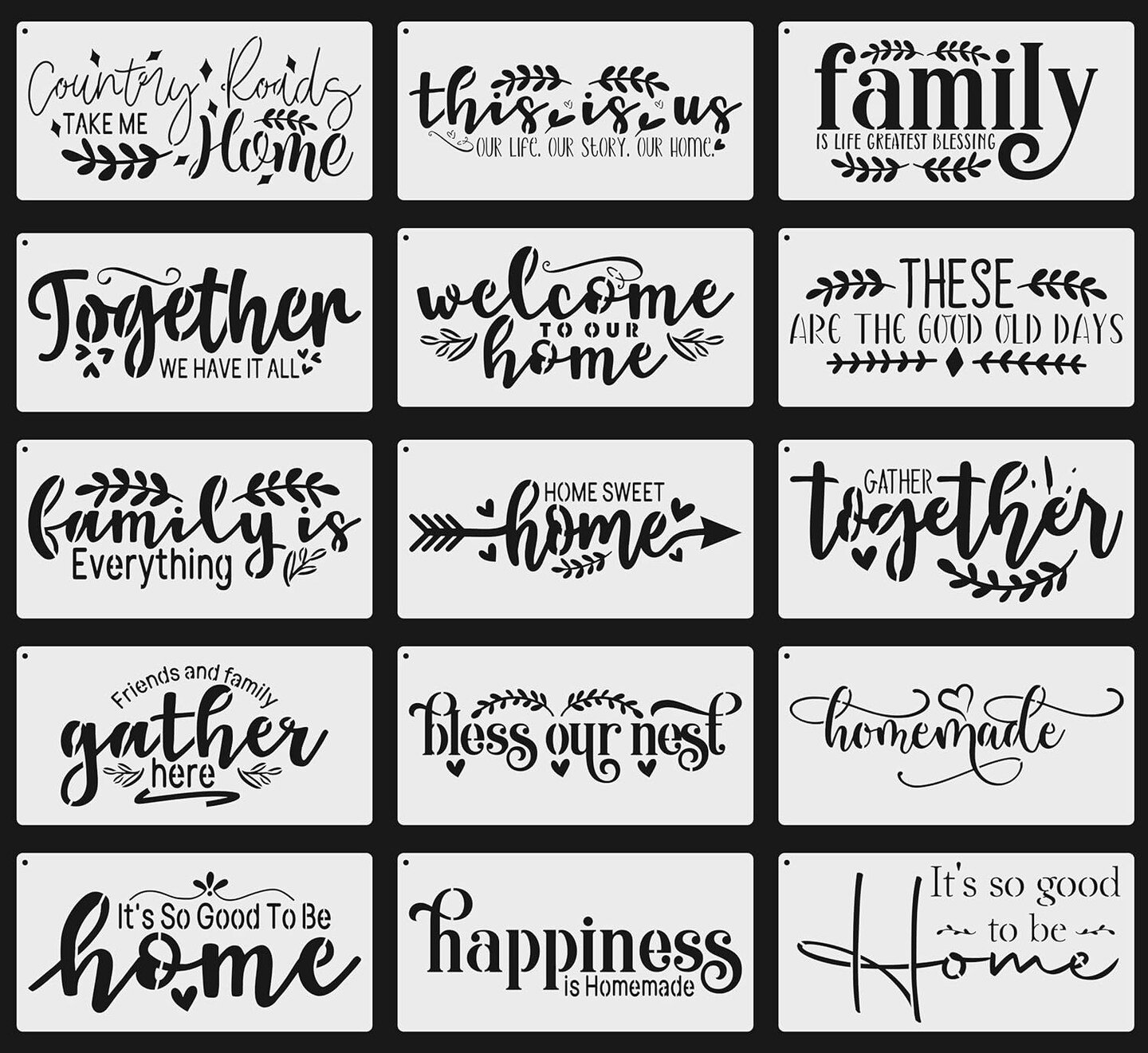 15 PCS Farmhouse Word Stencils for Painting – Reusable Inspirational Quote Templates for Wood Signs, Canvas, Fabric, Walls, Shirts & DIY Home Decor Crafts