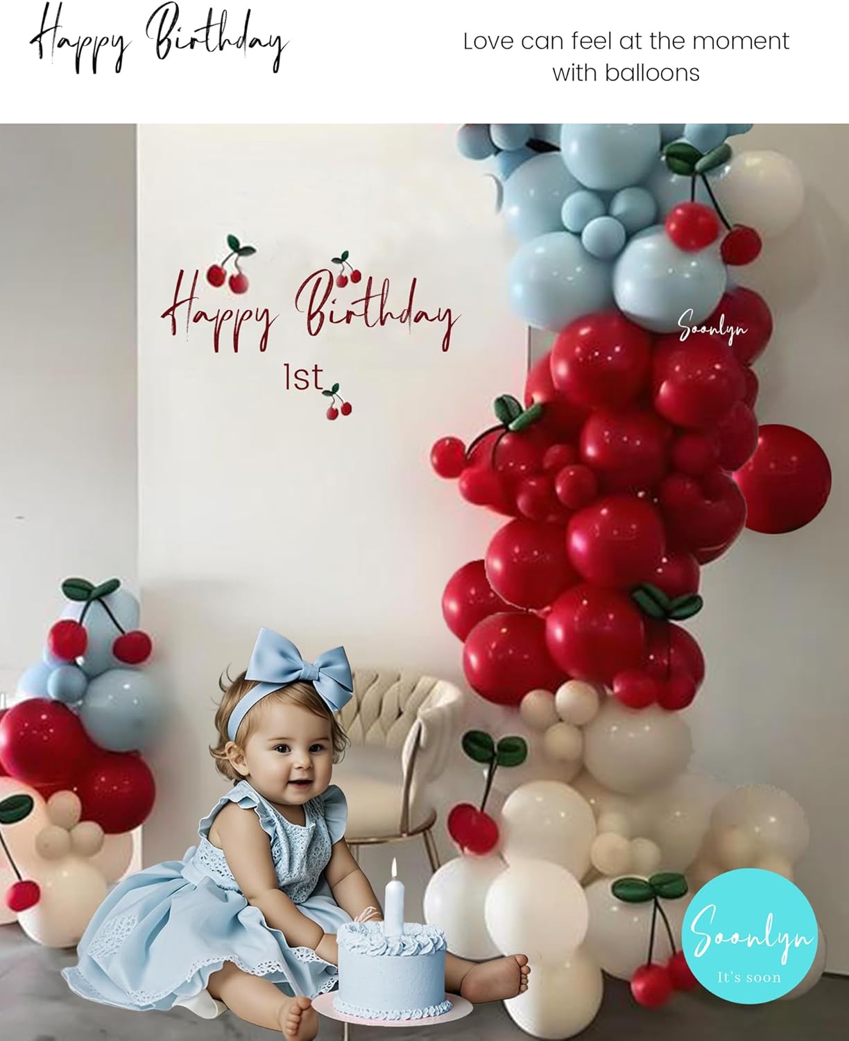 140PCS Cherry Balloon Arch Kit – Red Blue White Sand “She’s Ready to Pop” Baby Shower & Cherry Birthday Balloon Garland Decorations