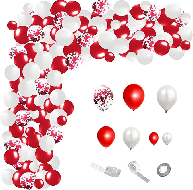 Red and White Balloons Arch Kit,144pcs Red Balloons and White Balloons Garland Kit Valentine Christmas balloons Balloons for Birthday Wedding Engagement Valentines Party Decorations
