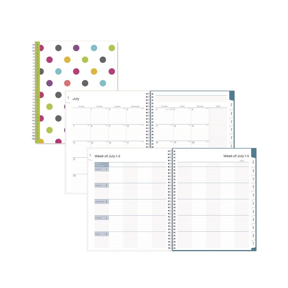 Blue Sky 11 in. x 8.5 in. 2025-2026 Teacher Dots CYO Cover Weekly/Monthly Lesson Planner - Multicolor Cover