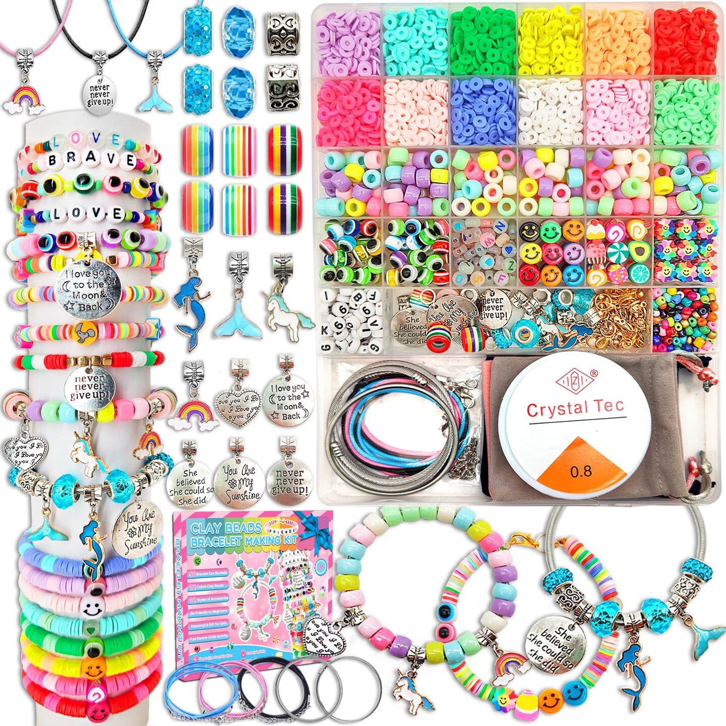 Bracelet Making Kit -3400pcs Charm Jewelry Making Kit Supplies,Unicorn/Mermaid Crafts Birthday Christmas Gifts for Girls Ages 5 6 7 8 9 10 11 12 Years Old