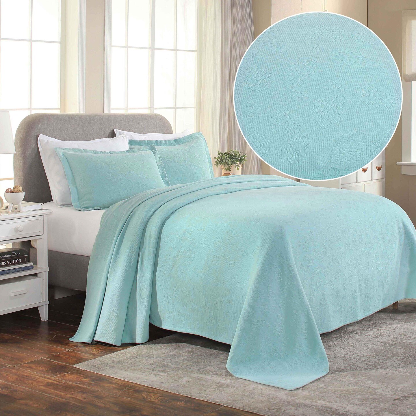 3 Piece Cotton Paisley Bedspread Set Matelassé Coverlet with Raised Jacquard Pattern and Coordinated Shams