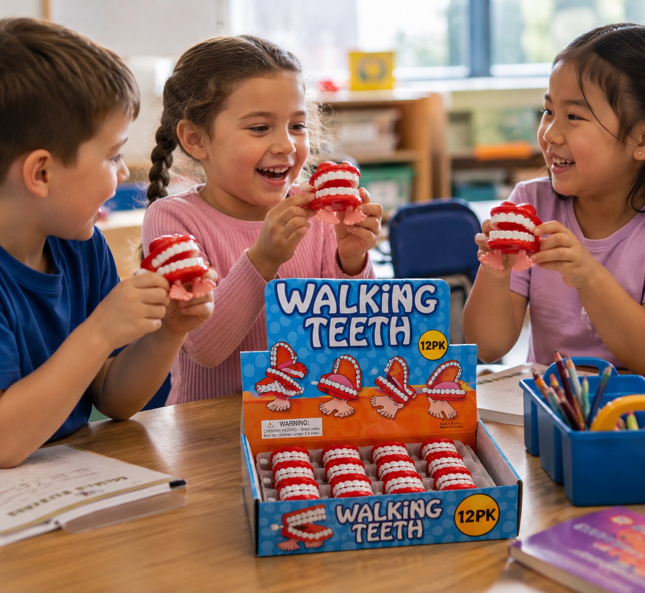 Walking Chattering Teeth Wind-Up Toys, Novelty Reward & Party Favor Toy, 12 Pack