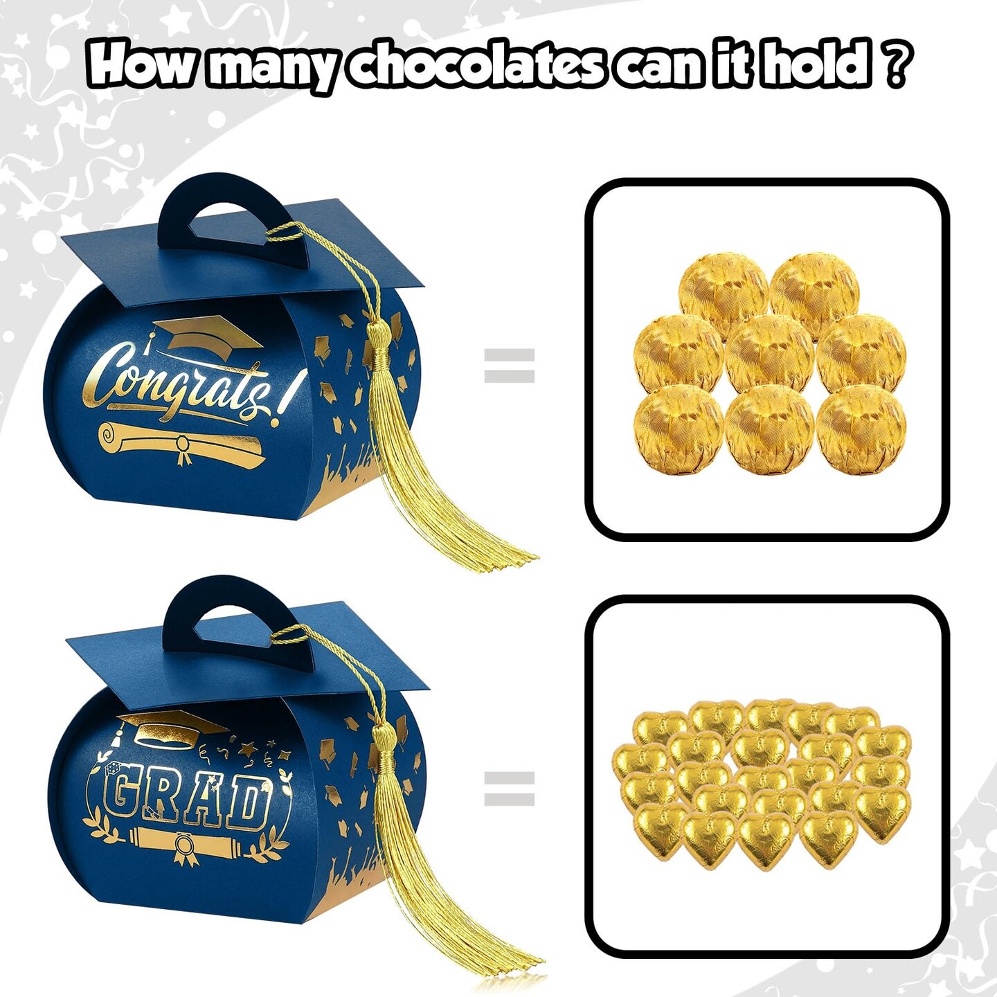 30 Pcs Graduation Cap Gift Box Graduation Party Favors Candy Boxes Treat Box with Tassel Table Centerpieces Class of 2026 Grad Decorations(Blue, Gold)