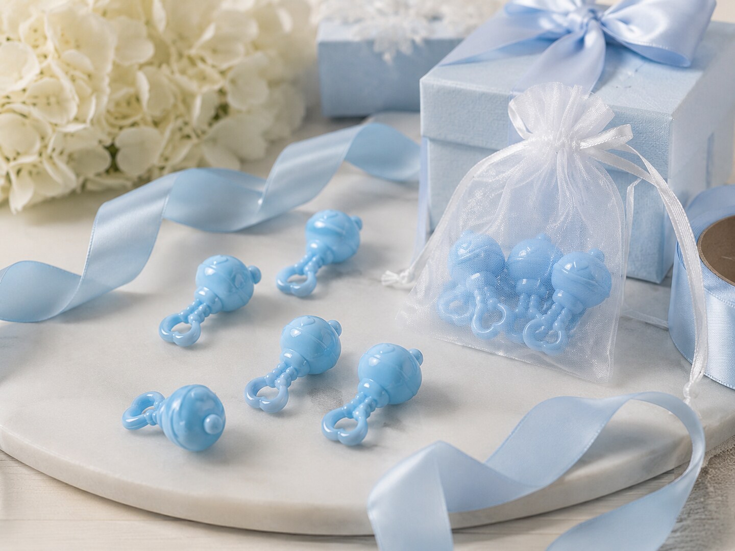 Mini Baby Rattle Blue 1.75" – 24/Pack | Cute Baby Shower Favors & Craft Embellishments