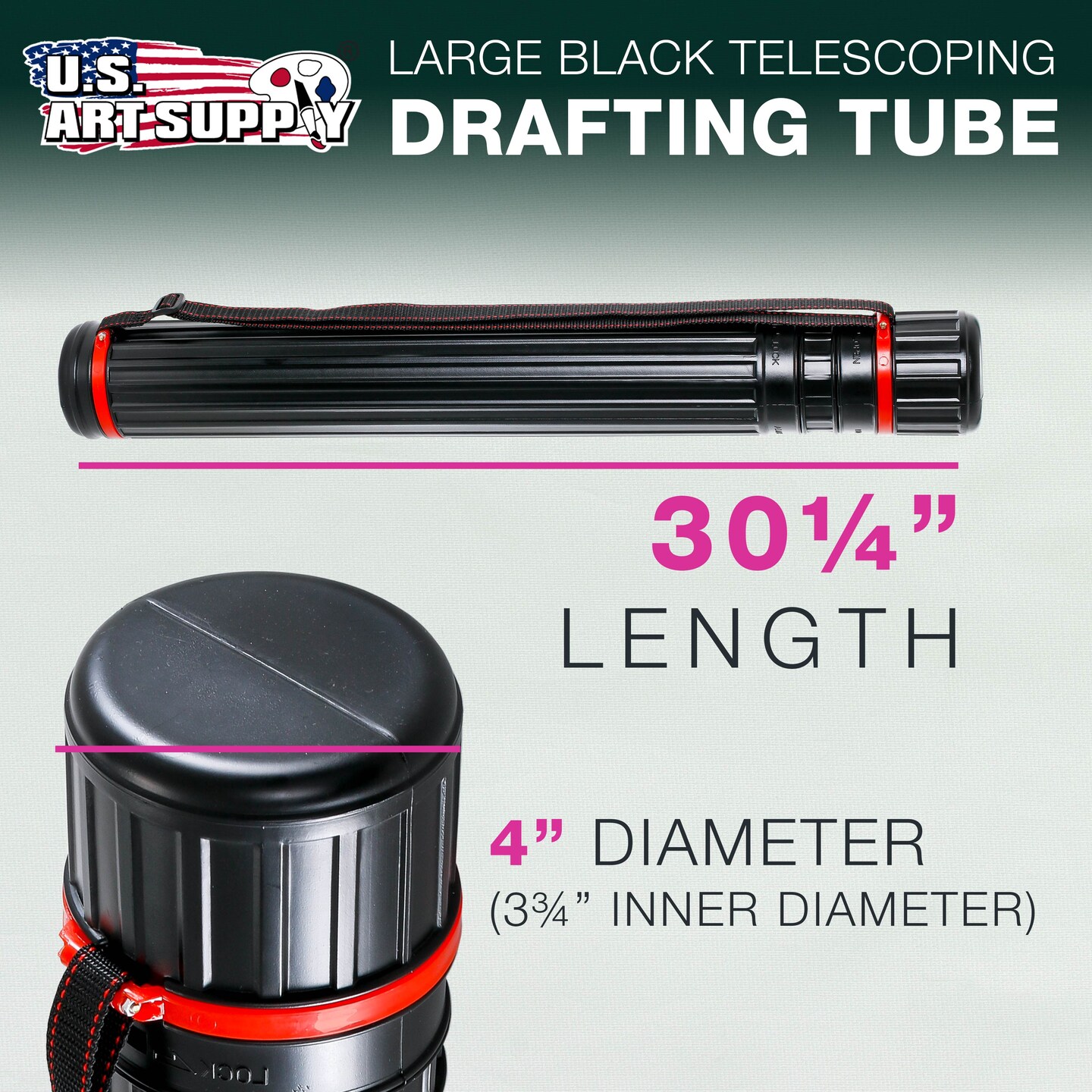 Poster Tube - Telescoping Adjustable 30-1/4" to 52" - Durable 4" Diameter Storage Tube - Art Poster Carrier Holder & Blueprint Storage Drafting Tube Travel & Protection