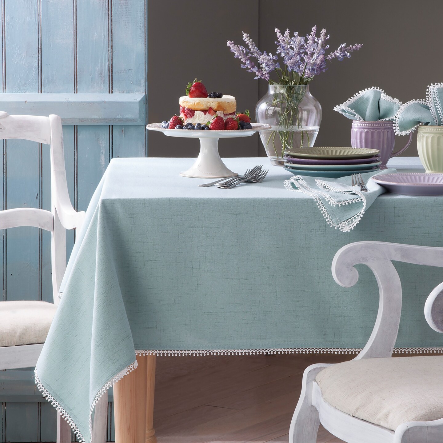 Lenox French Perle Solid Tablecloth, Ice Blue - 70"W x 70"L Round