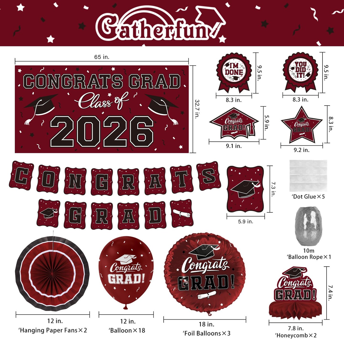 Maroon Themed 2026 Graduation Decorations Set - Congrats Grad Banner, Class of 2026 Backdrop, Balloons & Streamers Kit - Complete Party Supplies for High School & College Celebrations