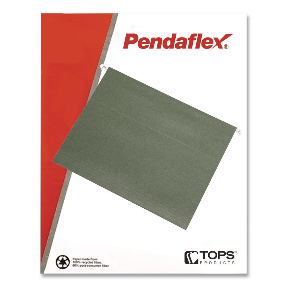 Pendaflex 1/3-Cut Tabs Reinforced Hanging Letter File Folders with Printable Tab Inserts - Standard Green (25/Box)