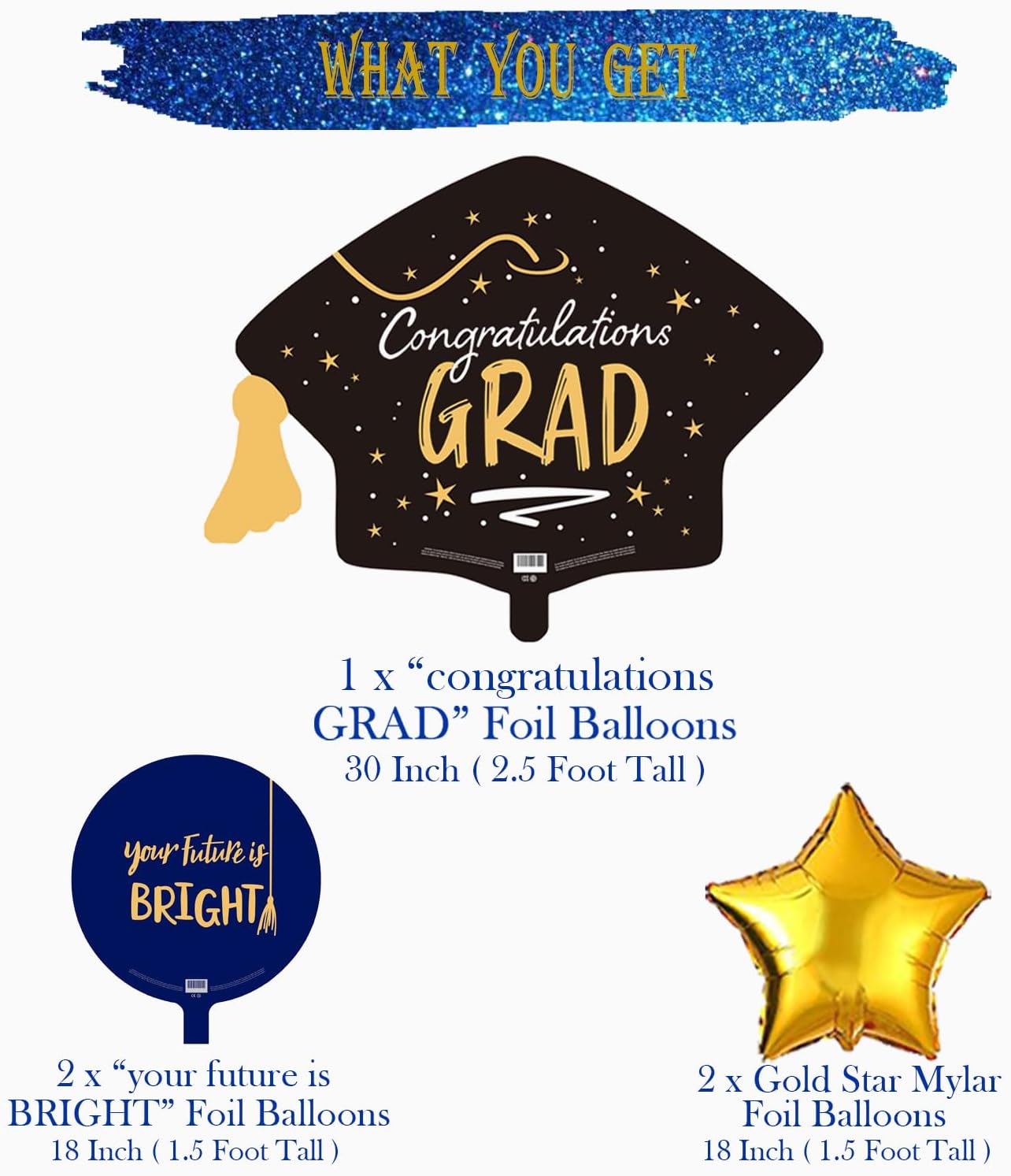 Navy Blue & Gold Graduation Party Decorations 2026 – Congrats Grad Foil Balloons, Star Balloons, and Class of 2026 Party Supplies for High School, College, Master’s & PhD Celebrations