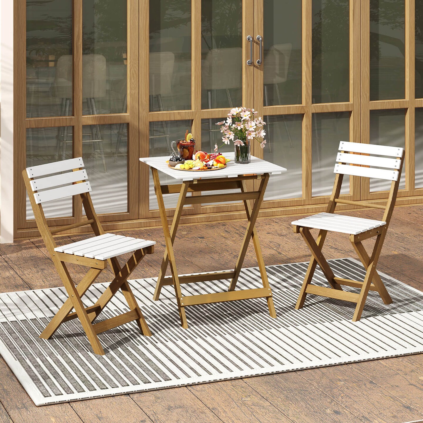 Costway 3-Piece Folding Patio Bistro Setwith Slatted Design Small Outdoor Furniture Set
