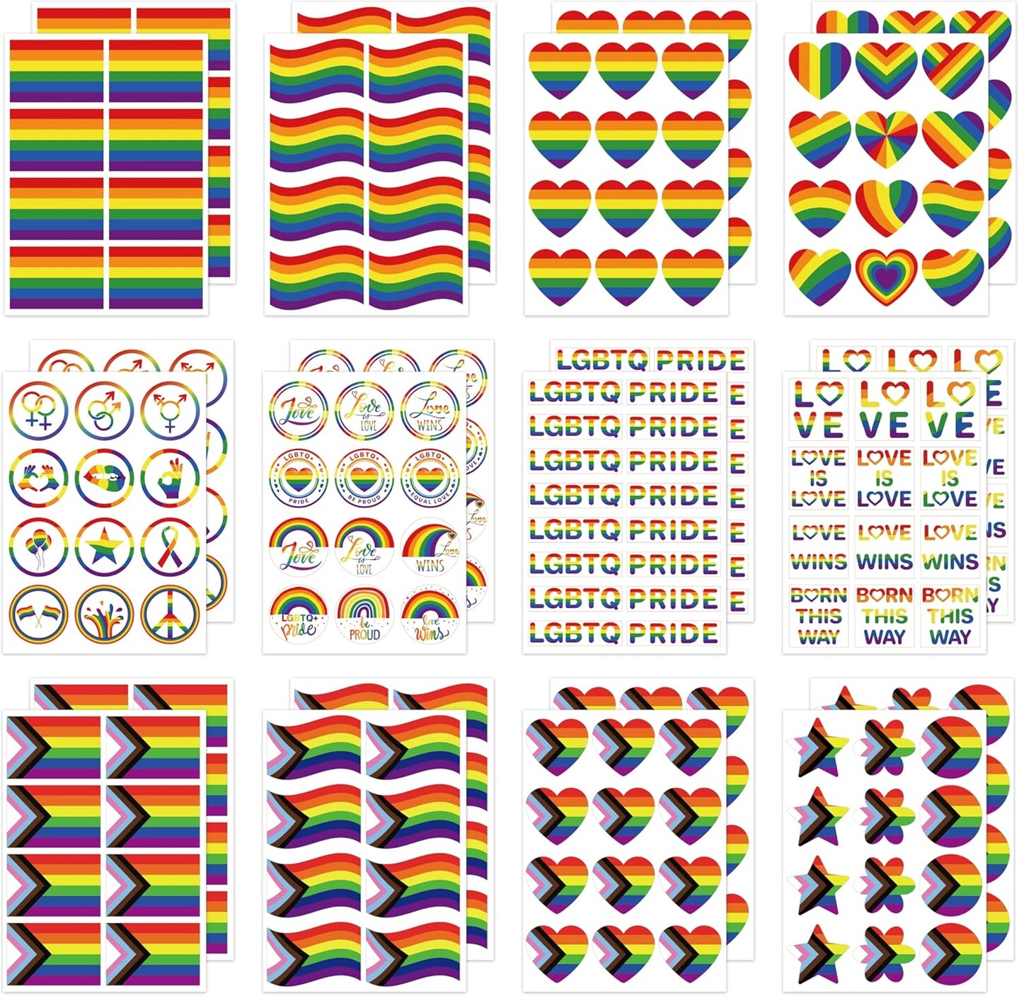 248Pcs Progress Pride Sticker Set - 24 Assorted Sheets of LGBTQ+ Rainbow Decals - Inclusive Daniel Quasar Designs for Pride Month Decorations, Parades & Event Accessories
