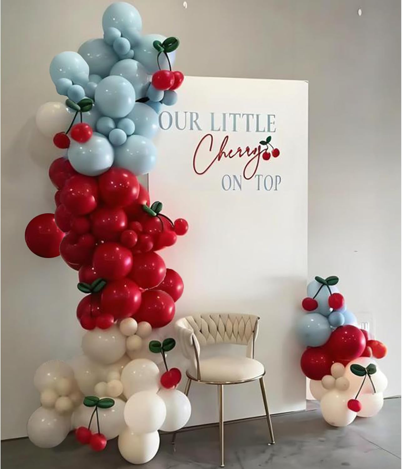 140PCS Cherry Balloon Arch Kit – Red Blue White Sand “She’s Ready to Pop” Baby Shower & Cherry Birthday Balloon Garland Decorations