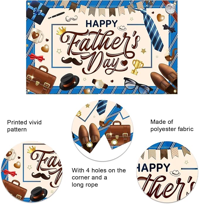 Happy Fathers Day Banner Backdrop Fathers Day Decorations Banner Blue Shirt I Love Dad Father’s Day Party Background Decorations Photo Booth Props 70.8 x 43.3 Inch
