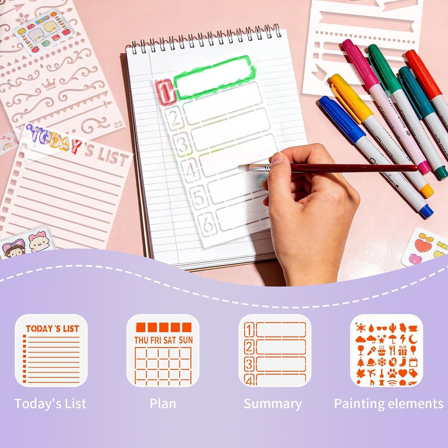 36 PCS Journal Stencils for Planning & Scrapbooking – Reusable A5 Planner Templates for Journals, Notebooks, Diaries, Bullet Journaling & DIY Craft Organization