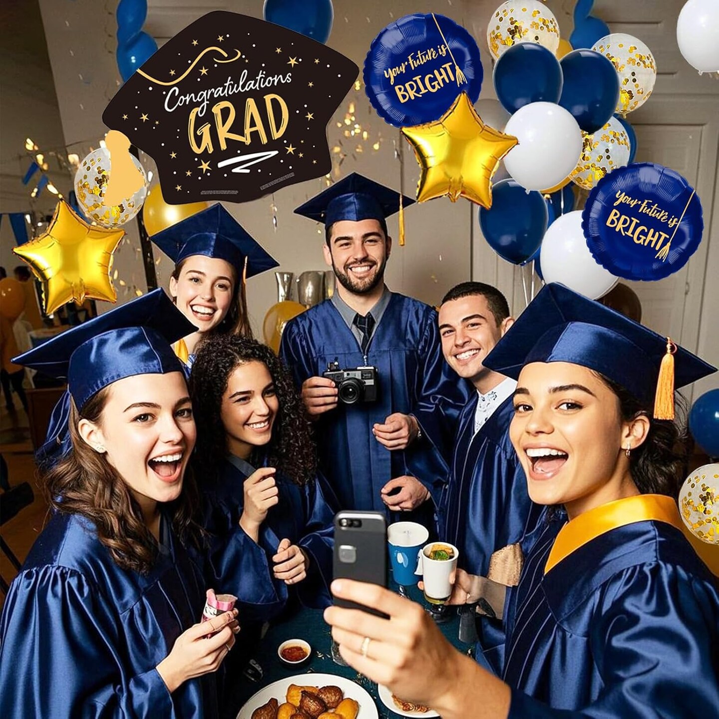 Navy Blue & Gold Graduation Party Decorations 2026 – Congrats Grad Foil Balloons, Star Balloons, and Class of 2026 Party Supplies for High School, College, Master’s & PhD Celebrations