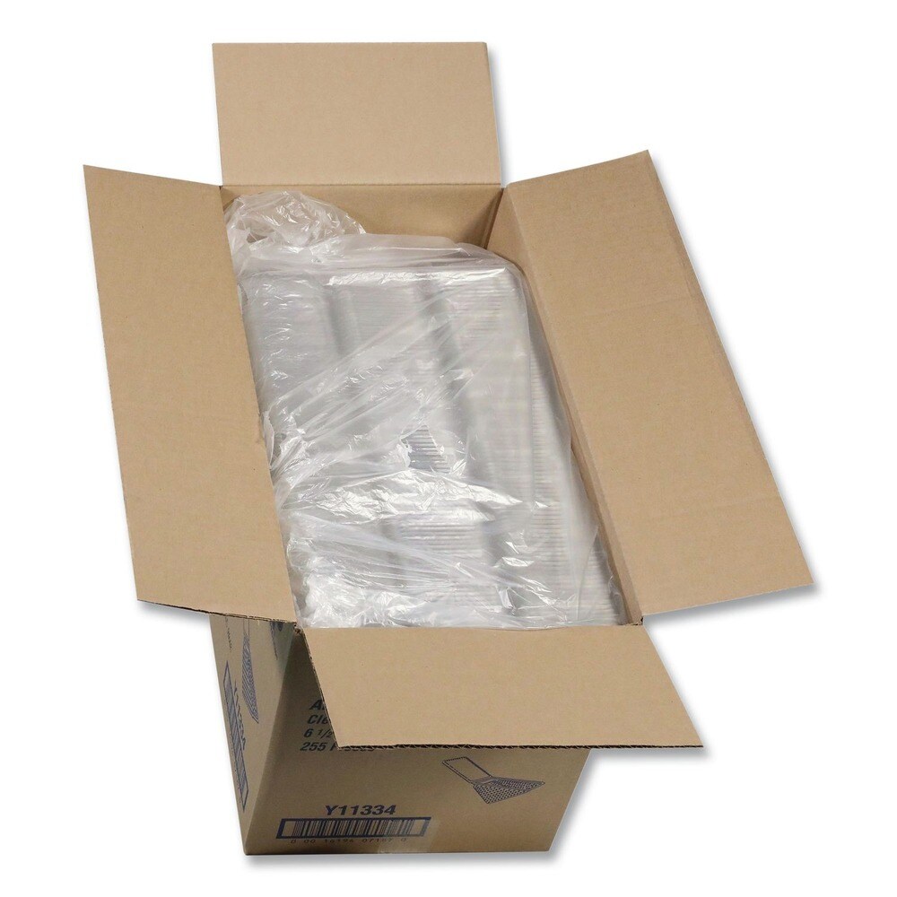 Pactiv Corp. 3.25 in. x 6.5 in. x 3 in. Plastic Hinged Lid Sandwich Container - Clear (85/Pack, 3 Packs/Carton)