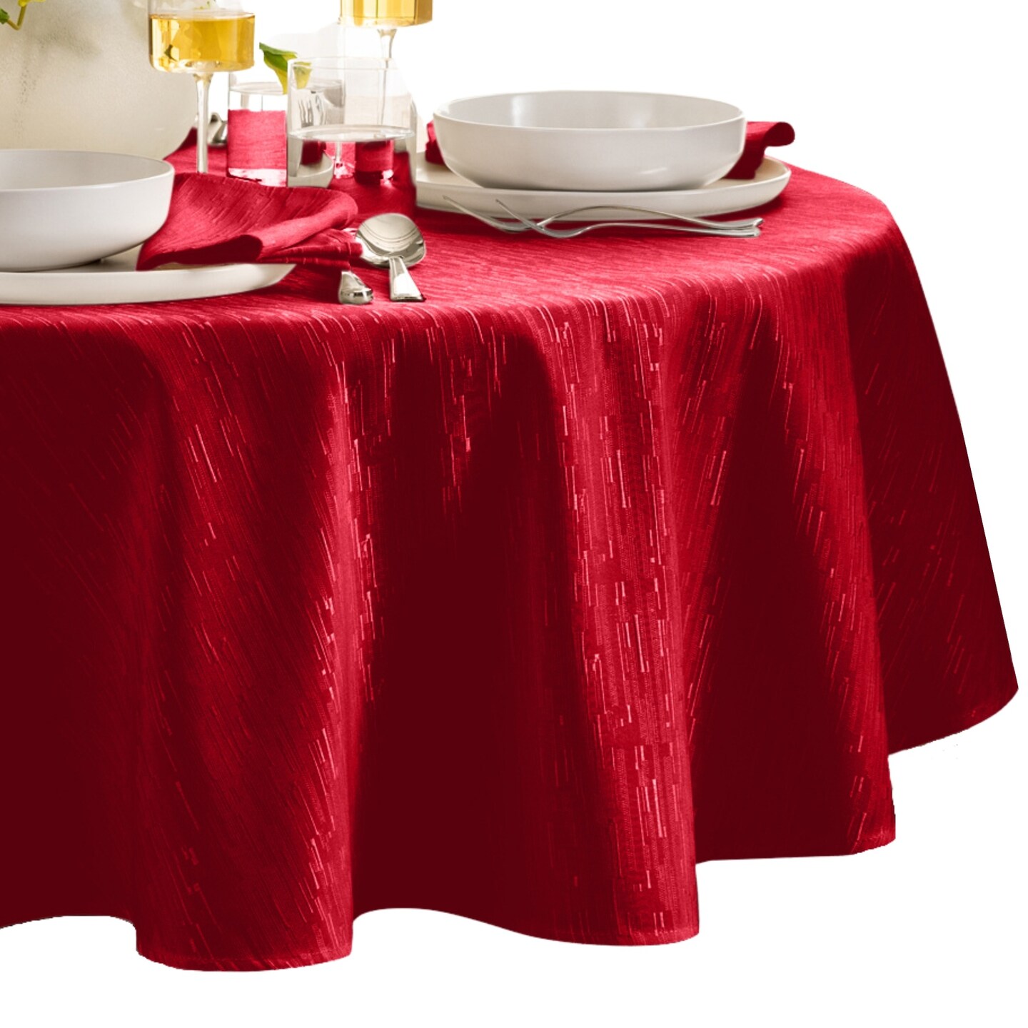 Threadmade Home Continental Solid Texture Water Resistant Tablecloth, Red - 70"W x 70"L Round
