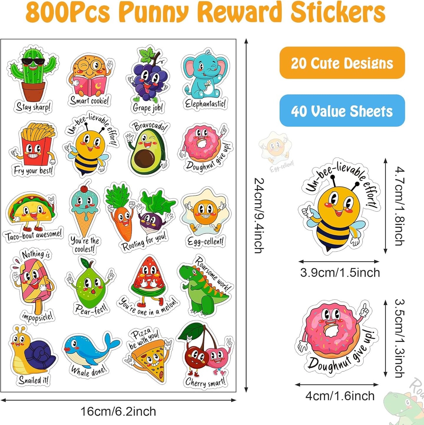 800PCS Punny Teacher Reward Stickers for Students – Funny Motivational Classroom Stickers Bulk Set | Cute Animal & Food Pun Stickers for Kids, Elementary School, Homeschool & Positive Behavior Rewards