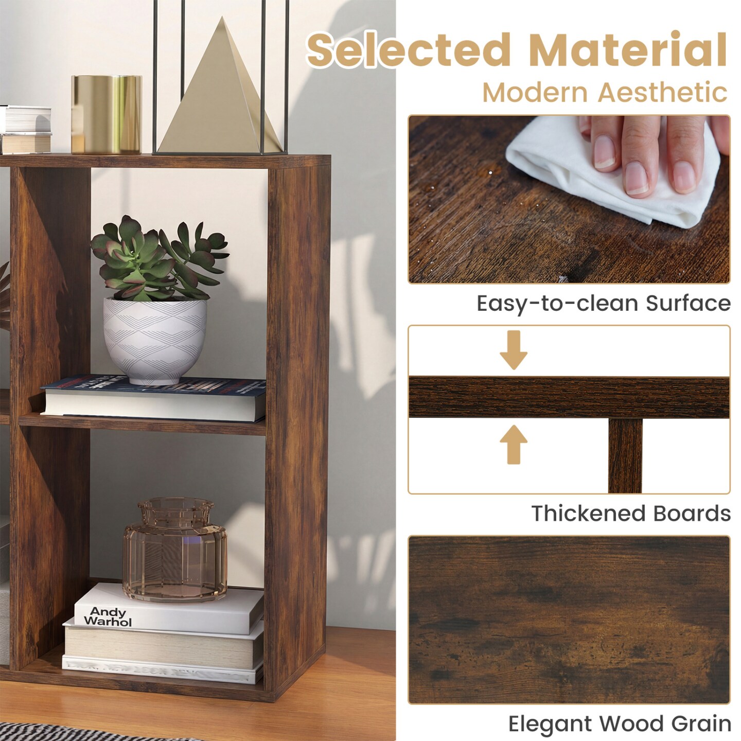 Freestanding Cube Storage Shelf Organizer Engineered Wood Bookcase with Open Compartments and Wide Tabletop for Home Office