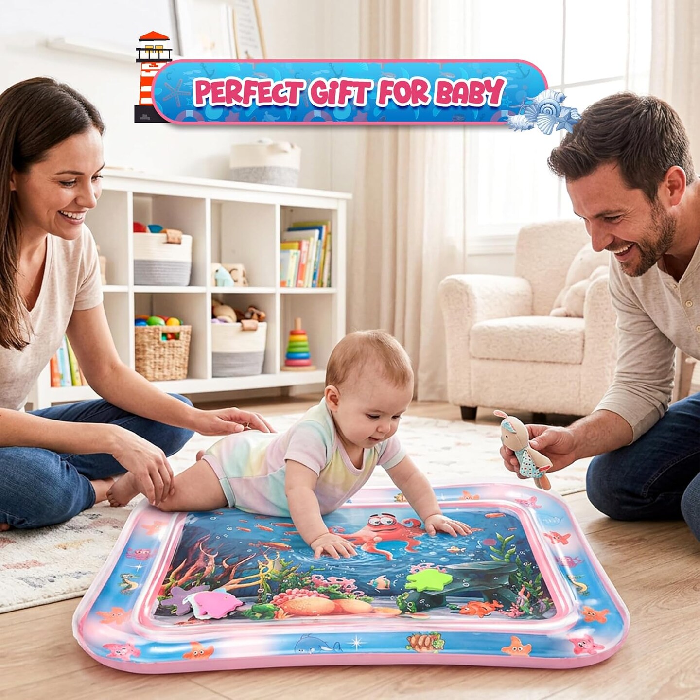 4E's Novelty Water Mat for Babies - Inflatable Tummy Time Water Mat for Sensory Development, Baby Play Mat
