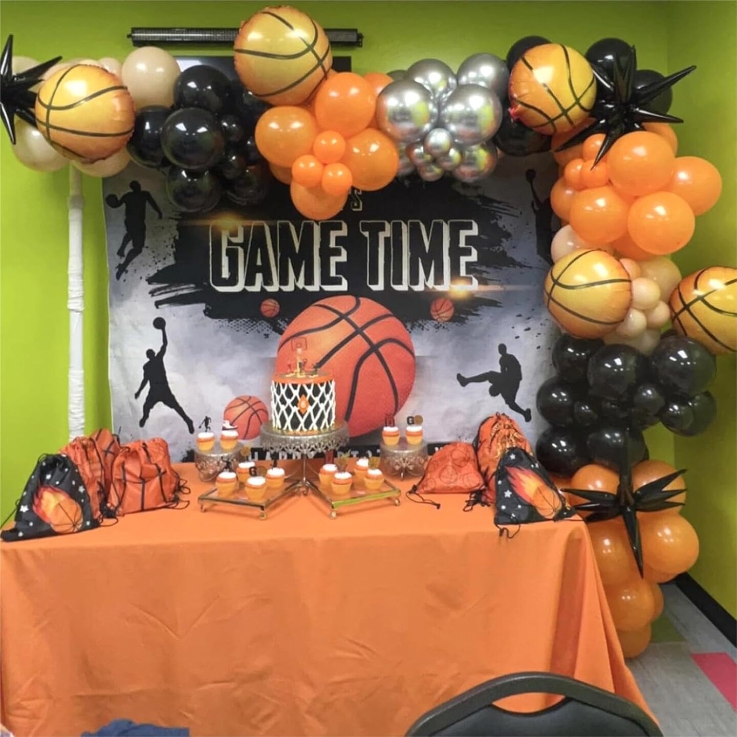111PCS Basketball Balloon Arch Kit – Orange Black Silver Sports Balloon Garland with Star Foil Balloons, Birthday & Baby Shower Basketball Party Decorations Supplies