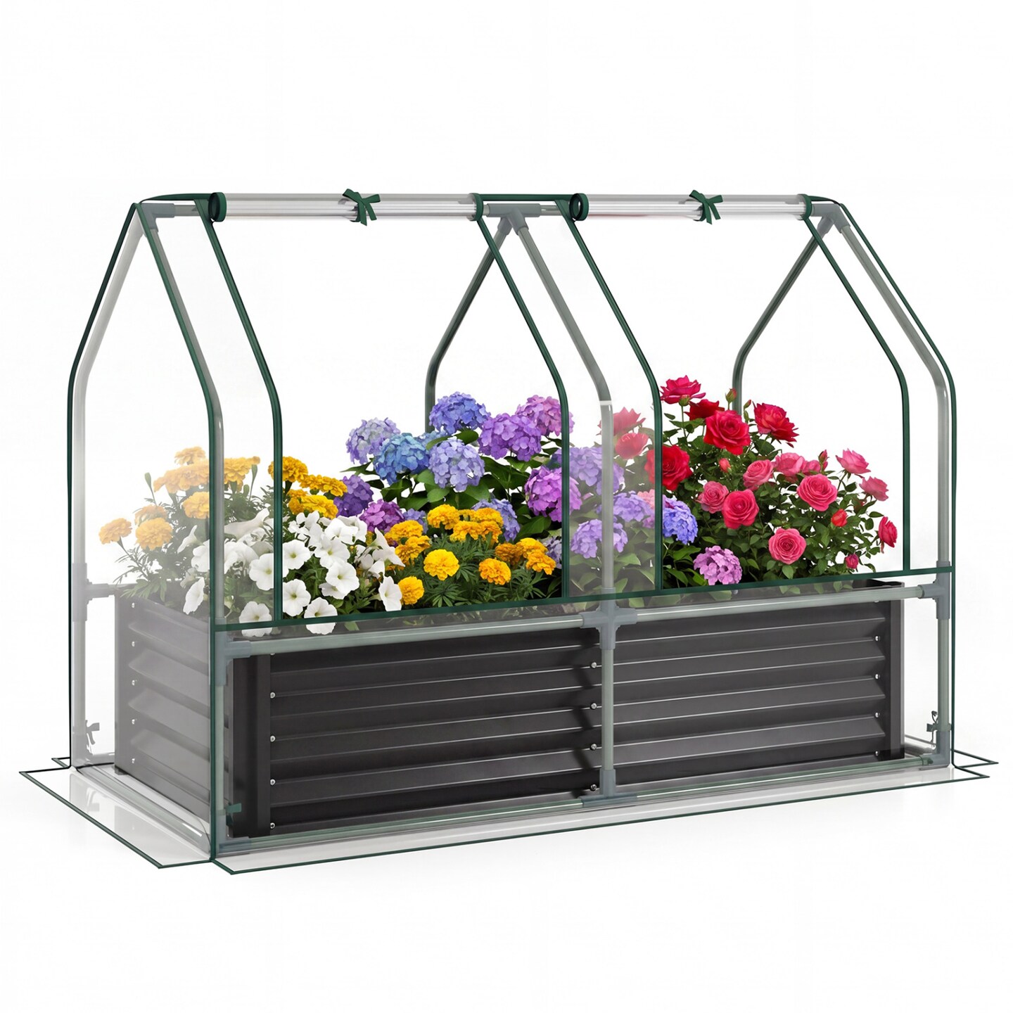 Outdoor Raised Planter Box with Greenhouse Cover 51 Inch Metal Garden Bed 57 Gallon Deep Growing Space for Vegetables Herbs Balcony Patio Setup