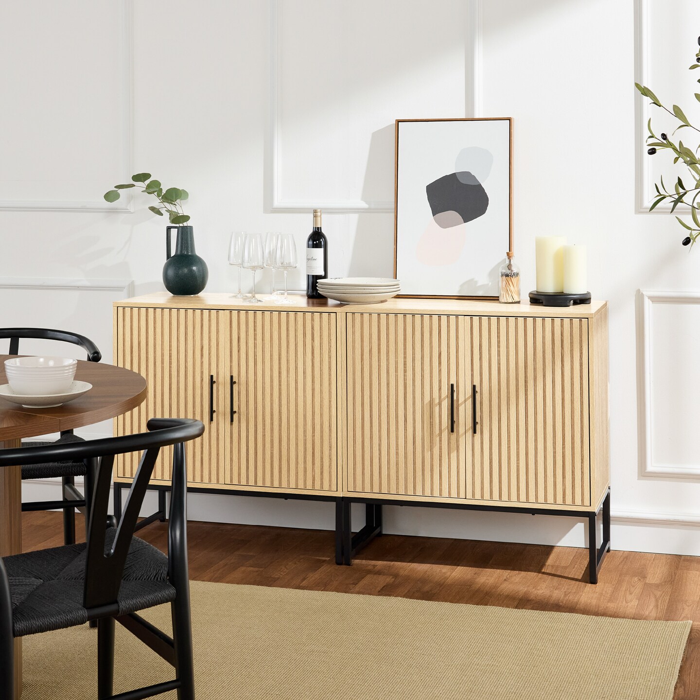 Best Choice Products 2-Door Slatted Storage Cabinet, Accent Furniture w/ Non-Scratch Foot Pads