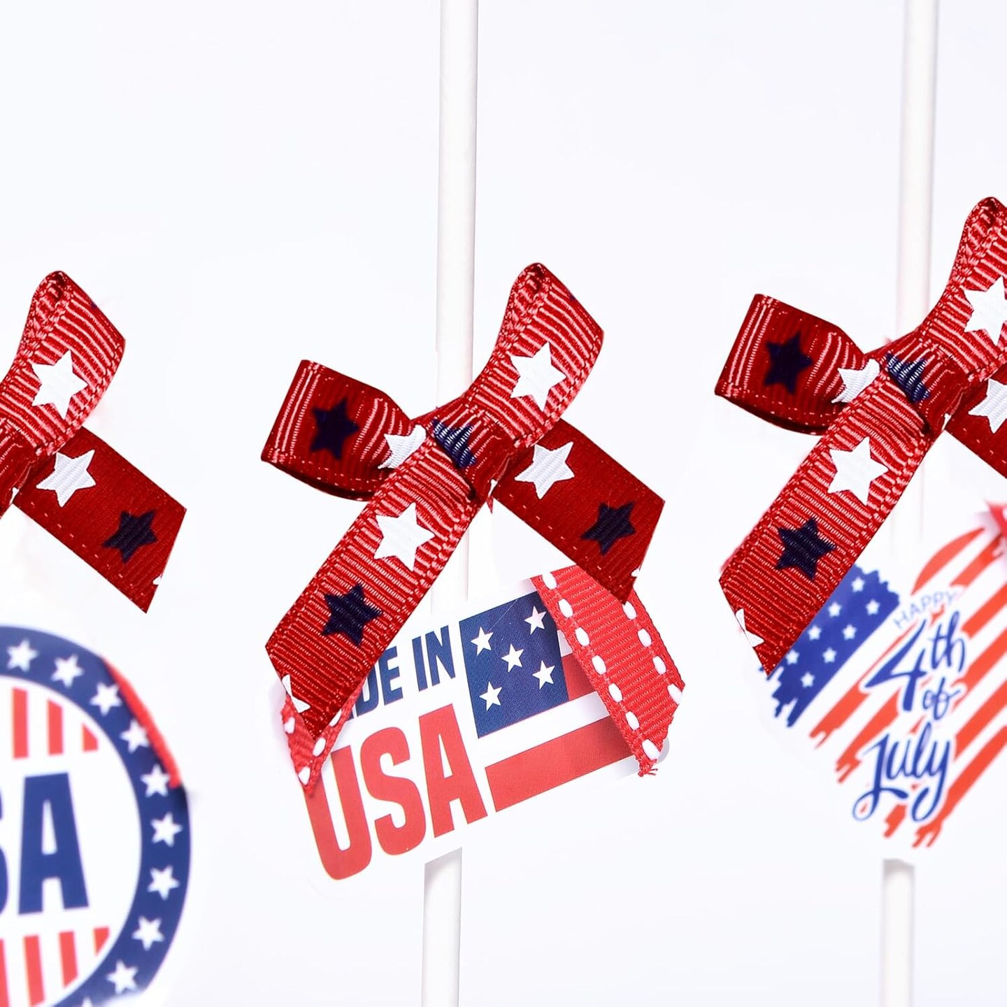 Patriotic Ribbon, Red White Navy Blue Grosgrain Ribbon with Star Printed for Gift Wrapping Crafts Hair Bows, 3/8 Inch by 10 Yards