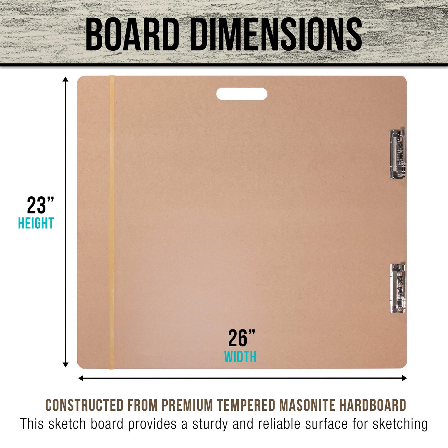 23" x 26" Artist Sketch Tote Board - Lightweight Hardboard Drawing Board with Handle, Clip & Rubber Band for Art, Sketching, Travel, Studio