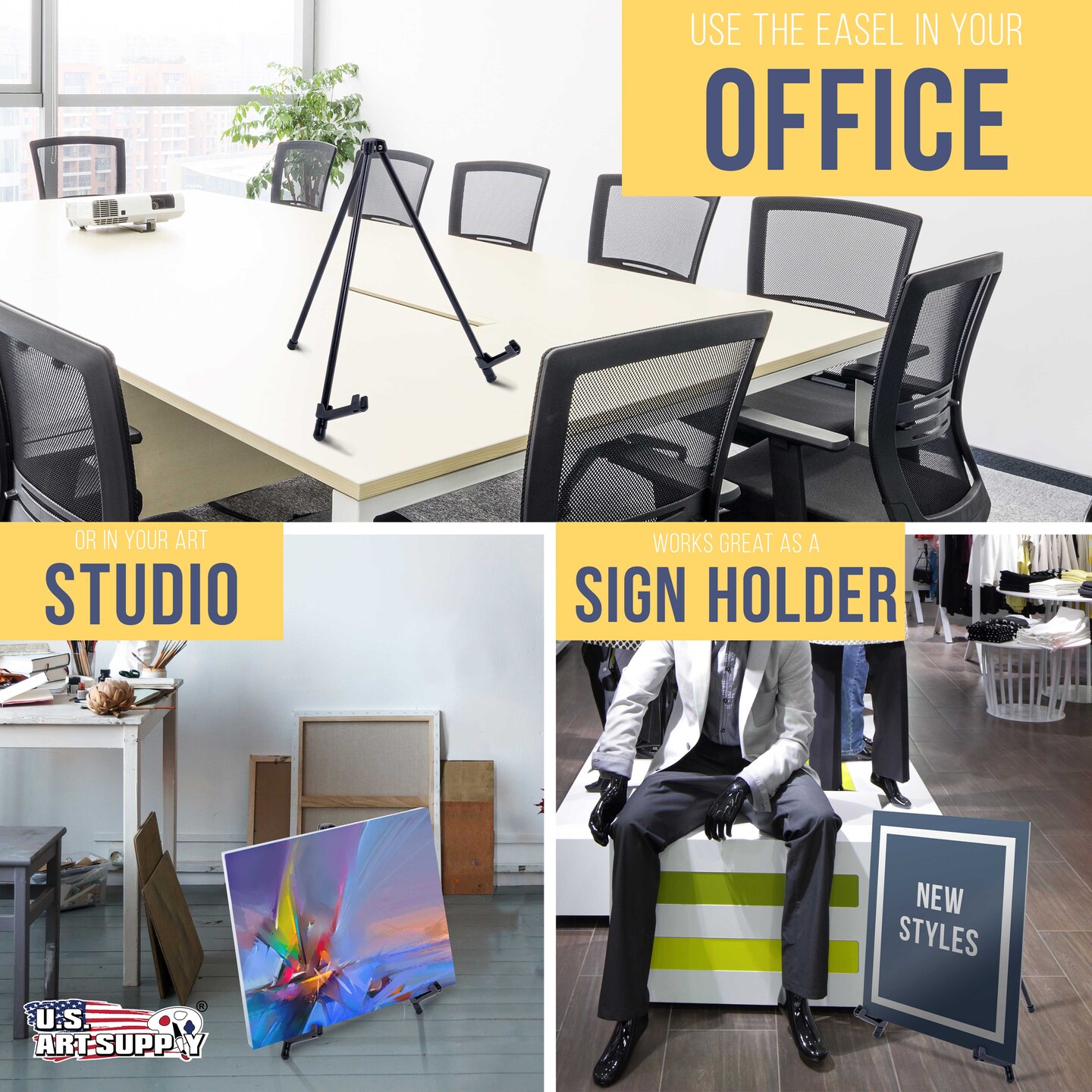 13.5" Black Metal Tabletop Easel Stand (6 Pack) - Foldable Tripod Table Top Easel Stand for Sign, Art, Poster Board, Canvas & Photos - Display Table Easels with Non-Skid Feet