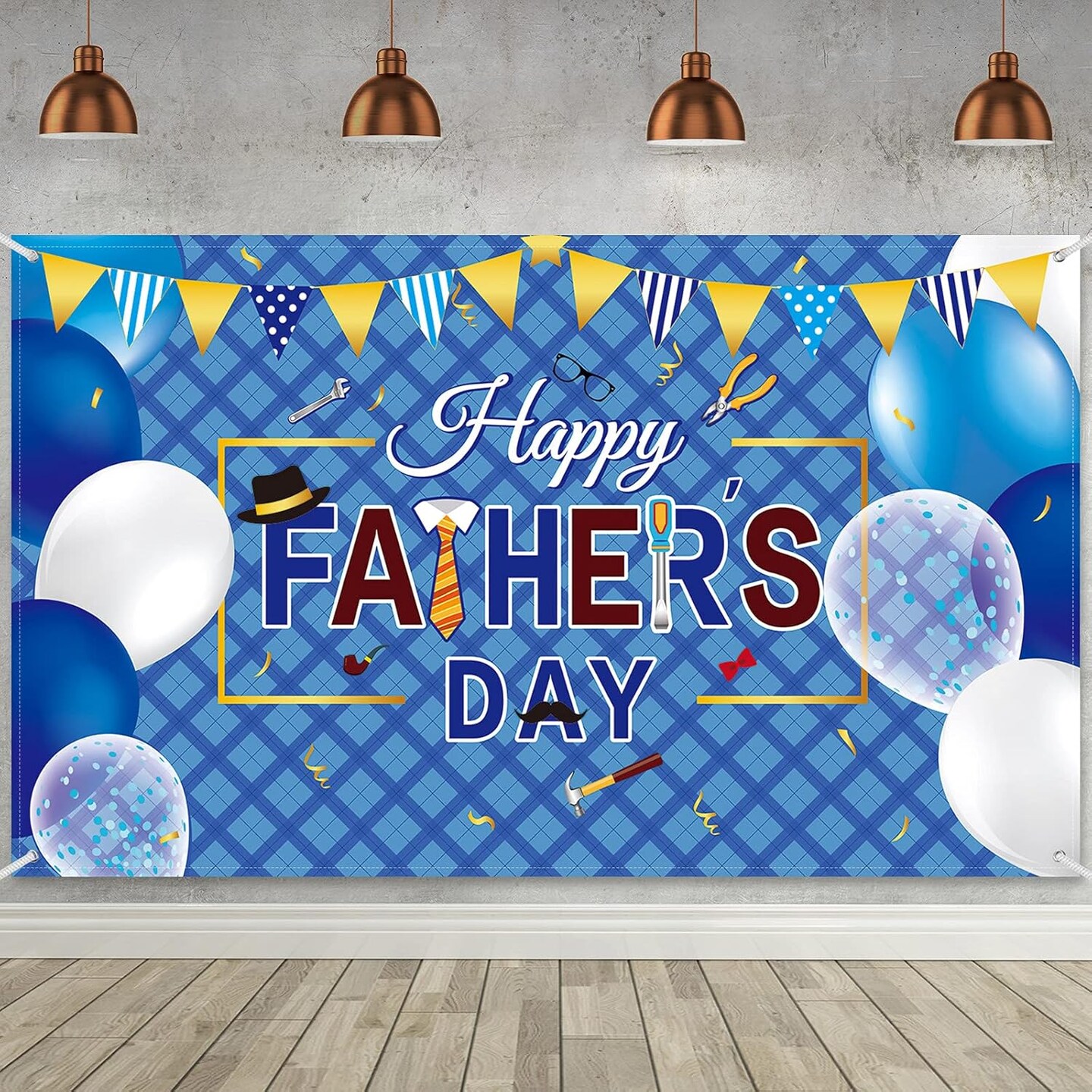Happy Father’s Day Banner Decorations – 73" x 43" Large Polyester Fabric Backdrop Sign with Rope, Father’s Day Party Decoration for Indoor Outdoor Yard Home Decor