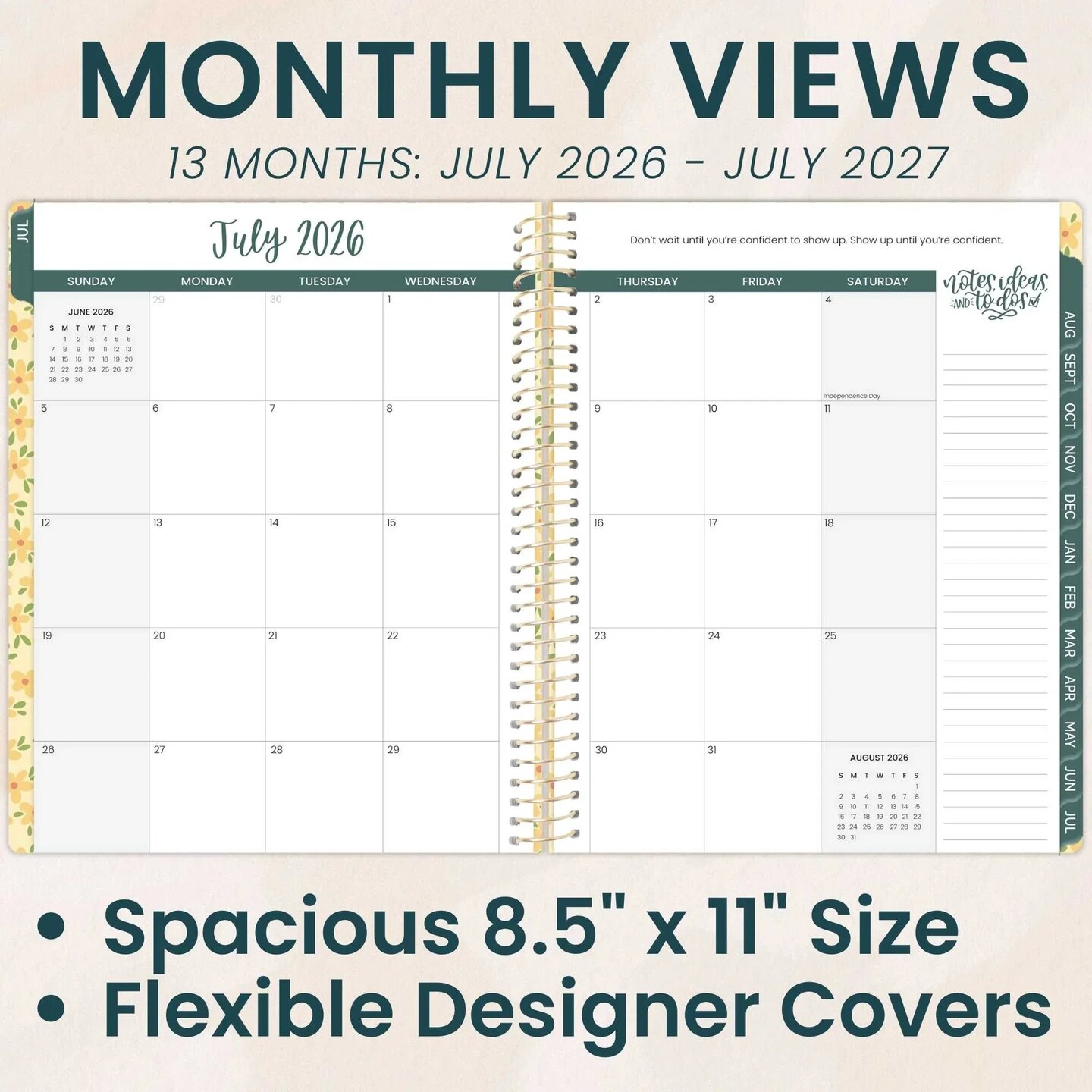 bloom daily planners 2026-2027 Academic Planner, 13 Month Soft Cover Monthly & Weekly, 8.5" x 11", Stickers Included, Butter Yellow Daisies