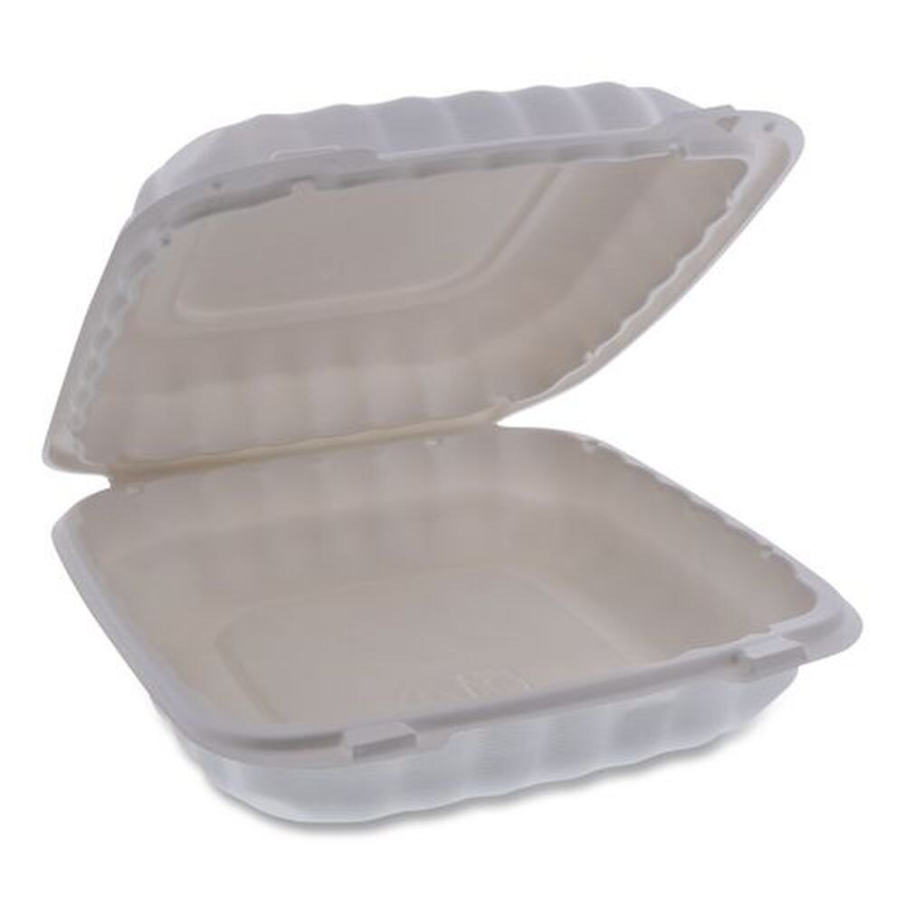 Pactiv Corp. EarthChoice SmartLock 9 x 9 x 3.1 Plastic Microwavable MFPP Hinged Lid Container - White (120/Carton)