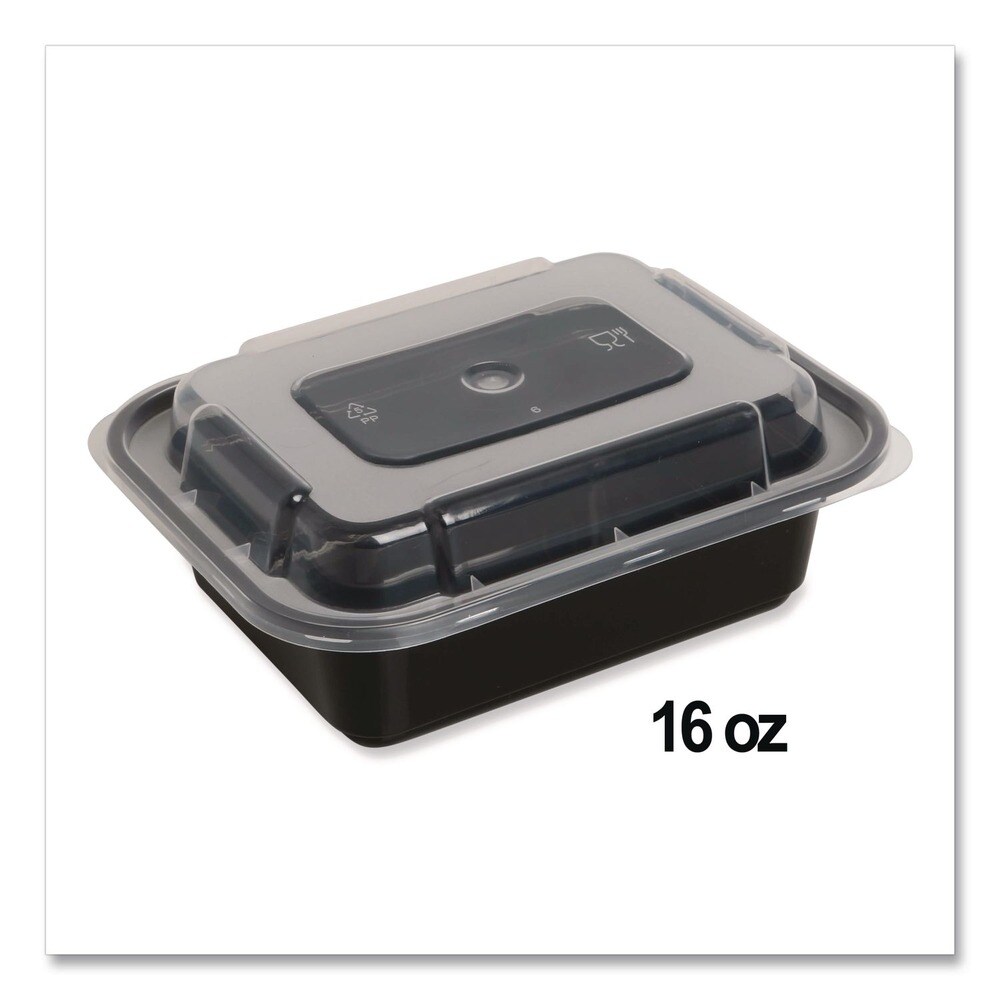 GEN 7.48 in. x 5.03 in. x 2.04 in. 16 oz. Plastic Microwavable Food Container with Lid - Rectangular Black/Clear (150/Carton)