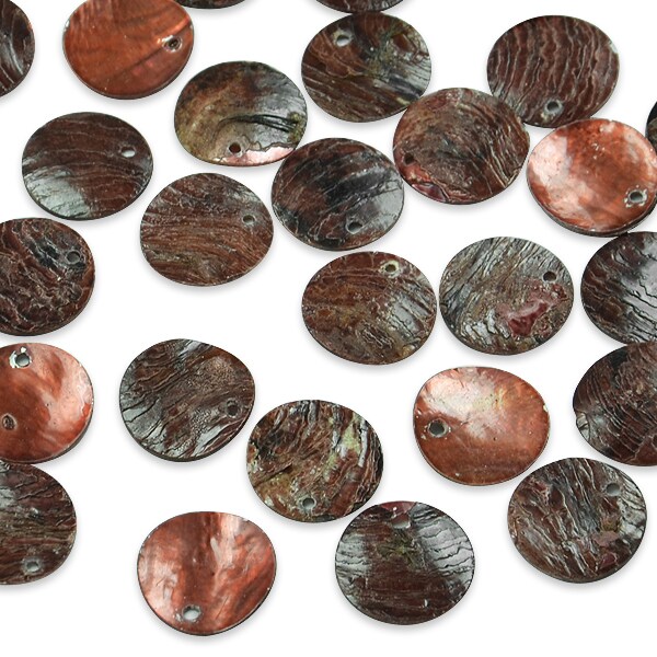 6 Packs of Button Tinted Shell Beads - Mauve - 15mm - 2 x 8" Strand