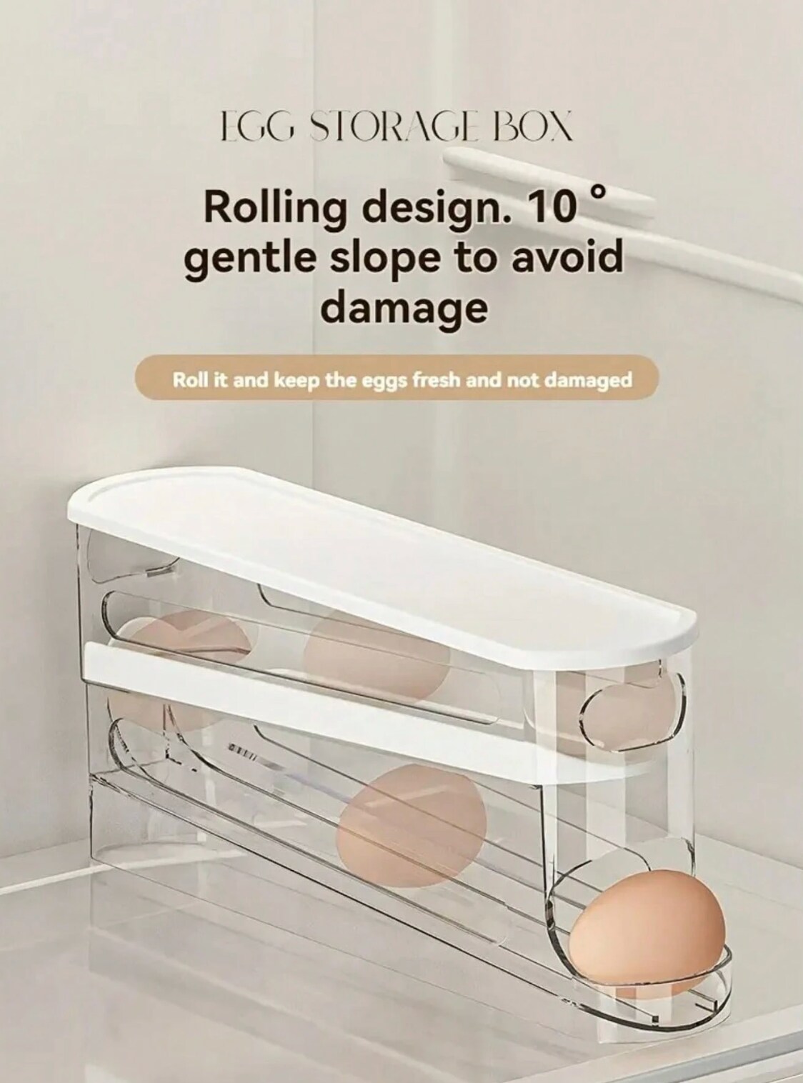 1 PCS Refrigerator Egg Storage Box – 12-Egg Capacity, Space-Saving Rolling Holder with Durable Plastic for Kitchen Organization