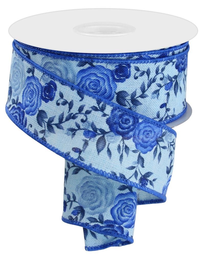 RG Ribbon: Cottage Roses Wired Ribbon, Blue Multi for Bows, Wreaths ...
