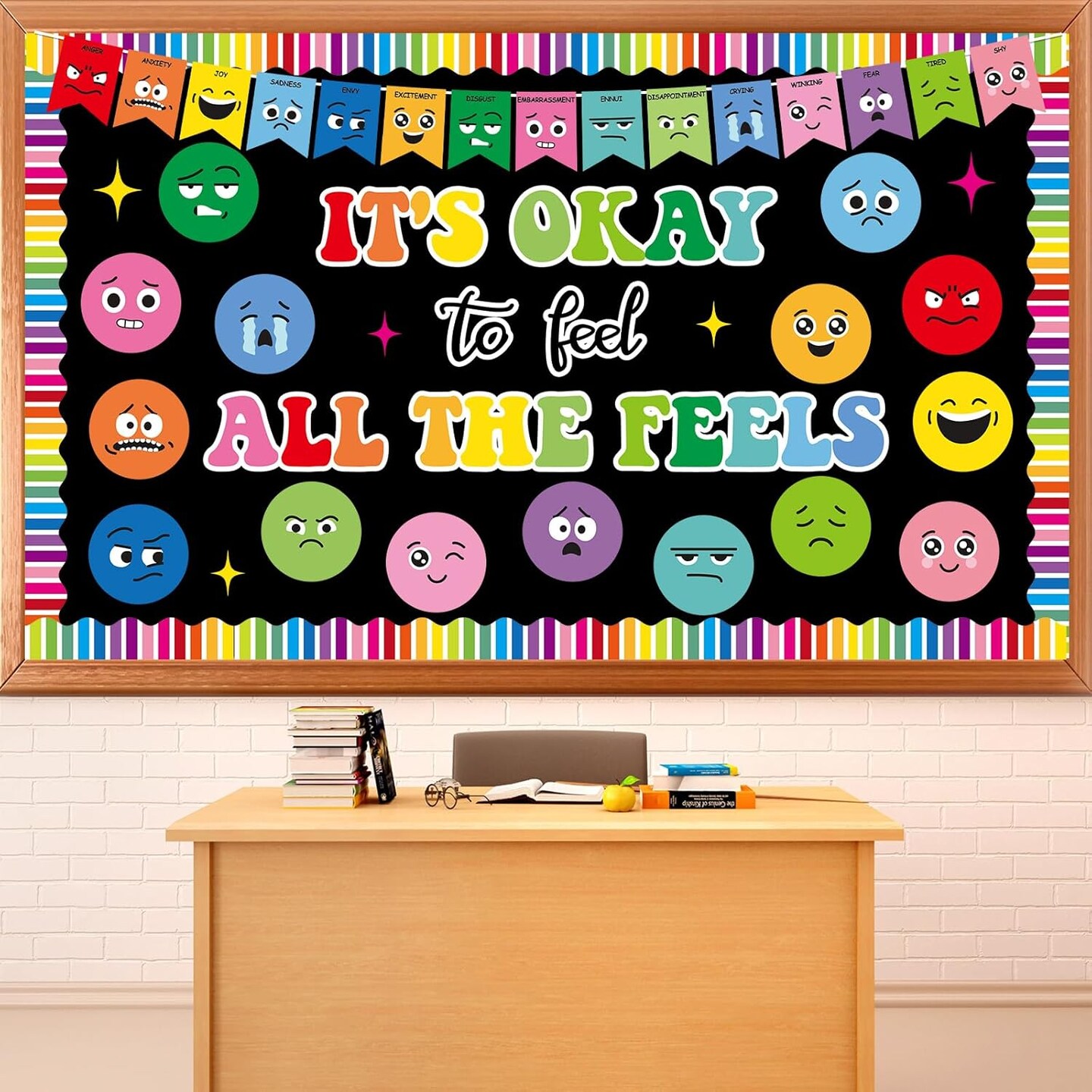 Feeling Bulletin Board Set - 58 Pcs Mental Health Classroom Decorations - It’s Okay to Feel All the Feels Calm Corner Supplies - Growth Mindset Emotion Chart for School Counselor & Therapy Office