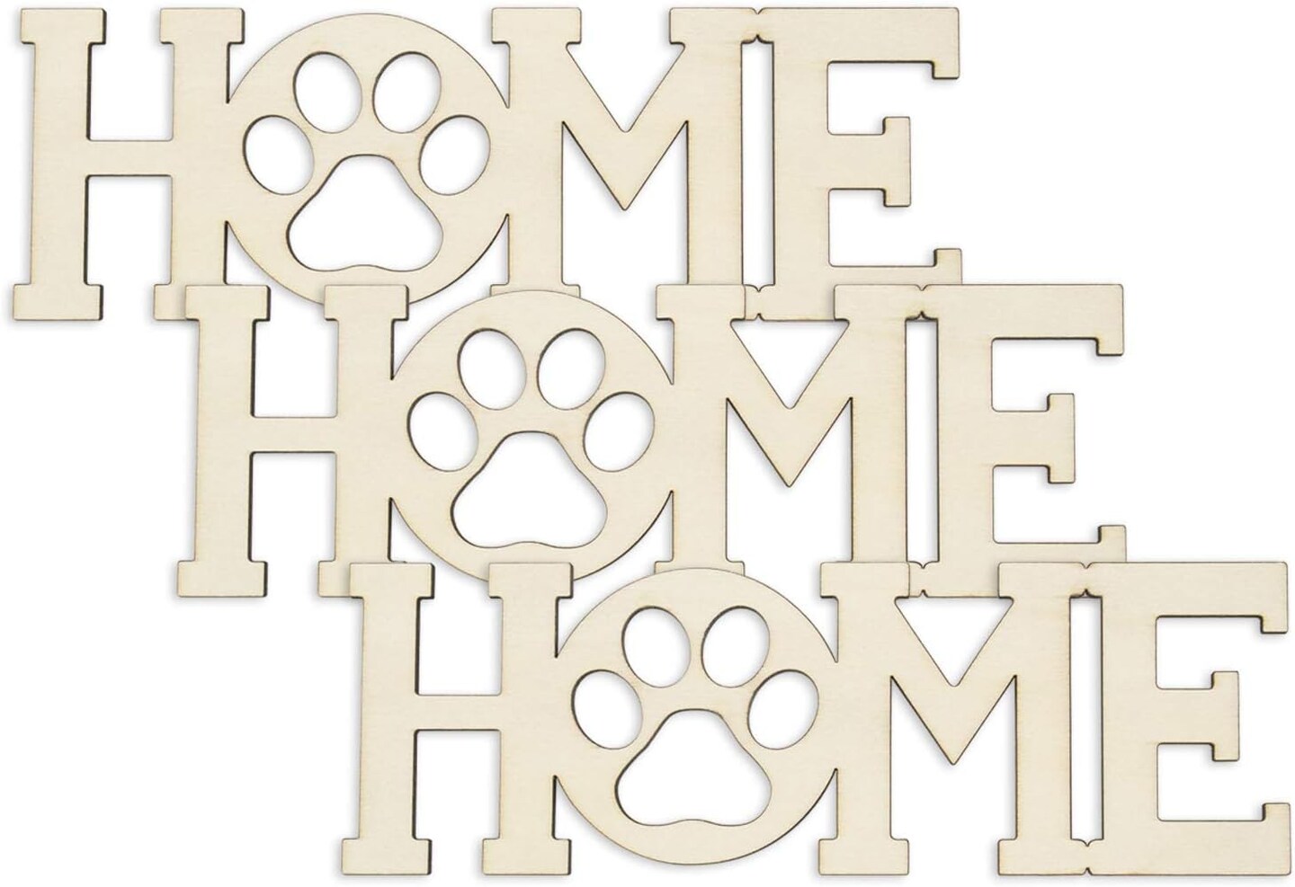 3pcs Home Paw Wood Sign Blank Wooden Dog Cat Paw Plaque, 7.9x2.6 in