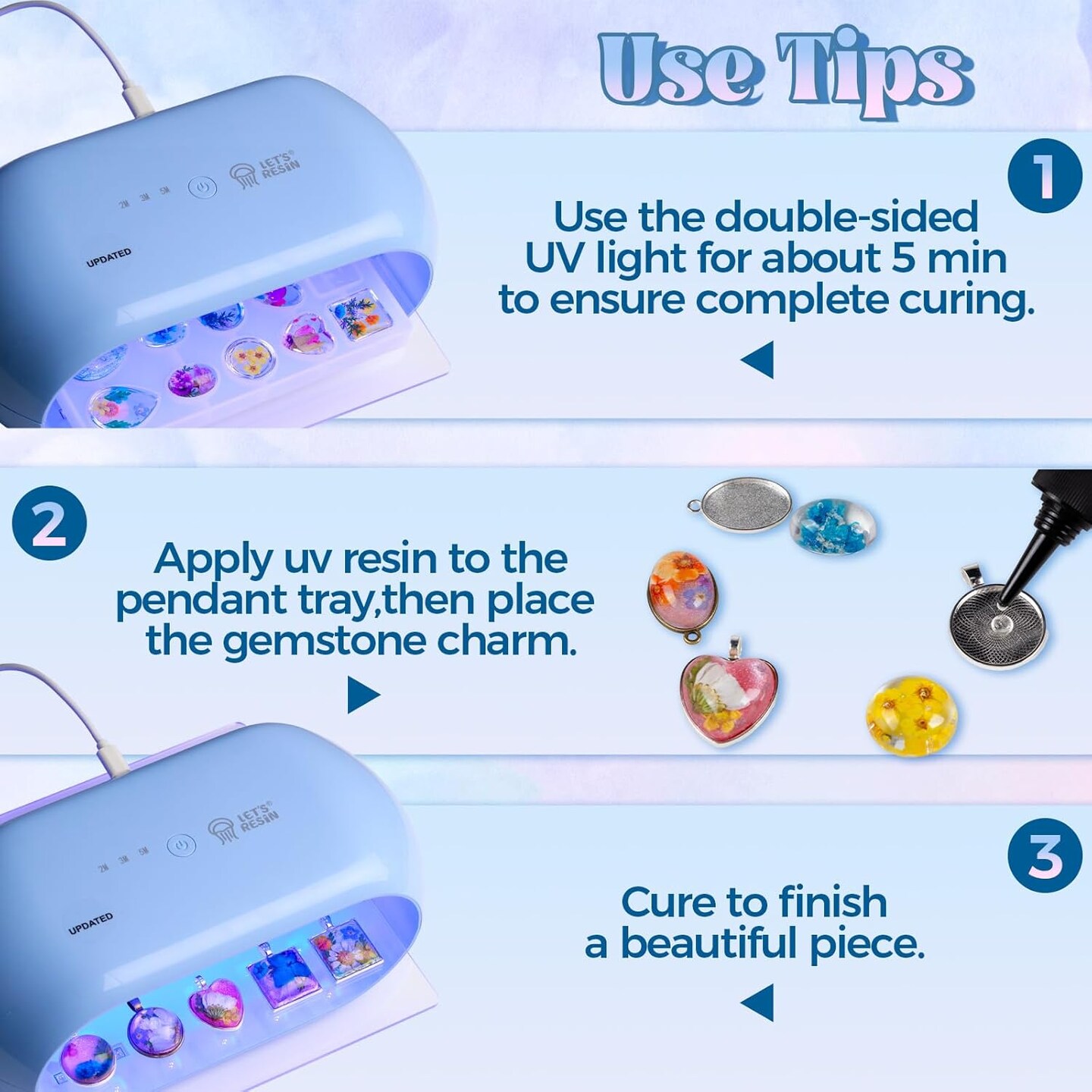 LET&#x27;S RESIN Cabochon Gems Resin Molds, 36 Cavities Thicker&#x26;Shiny UV Resin Molds Jewelry with 16 pcs Pendant Trays, Epoxy Molds for Beginner, jewelry making kits for Pendant,Earrings,Necklace,Keychains