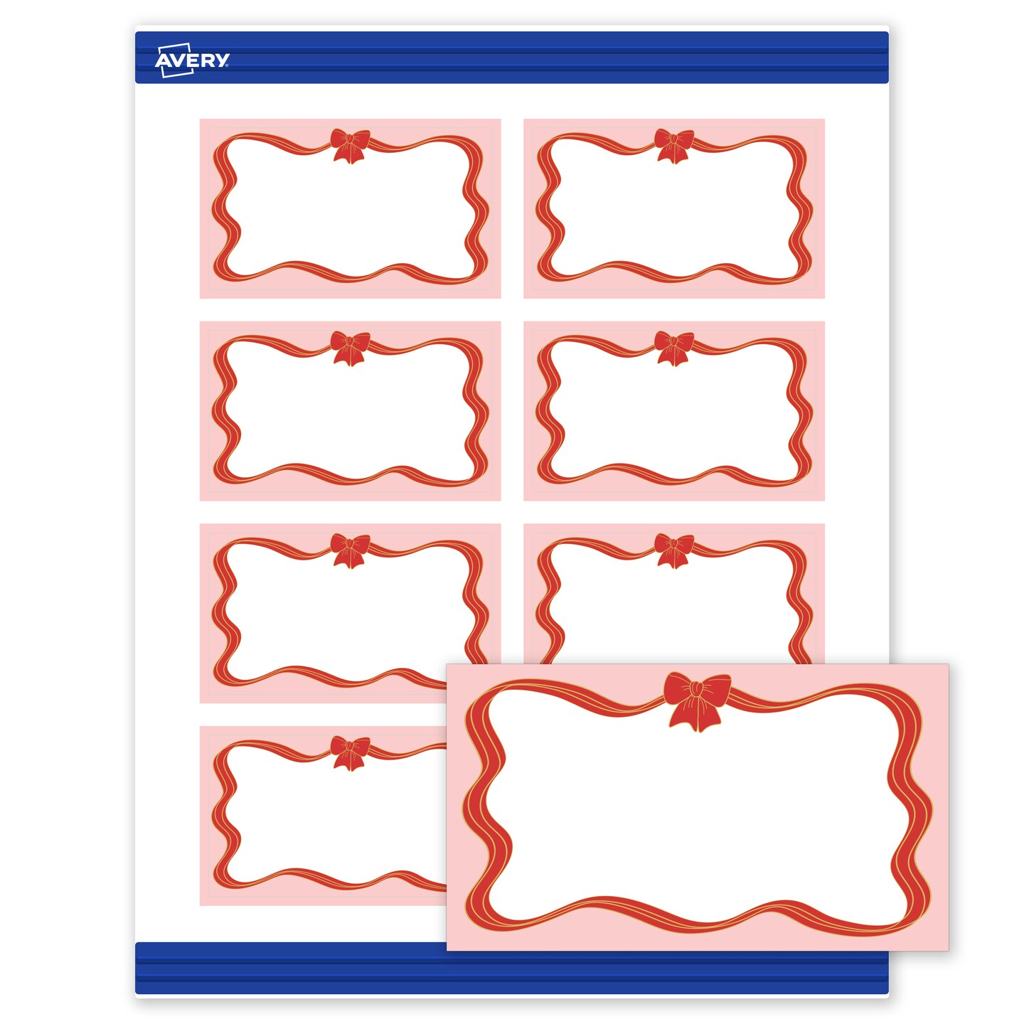 Avery Printable Rectangle Business Cards, 2" x 3.5", Matte White, Pre-printed Pink Border/Red & Metallic Gold Bow Design, Sure Feed Technology, Laser & Inkjet Compatible, 160 Total