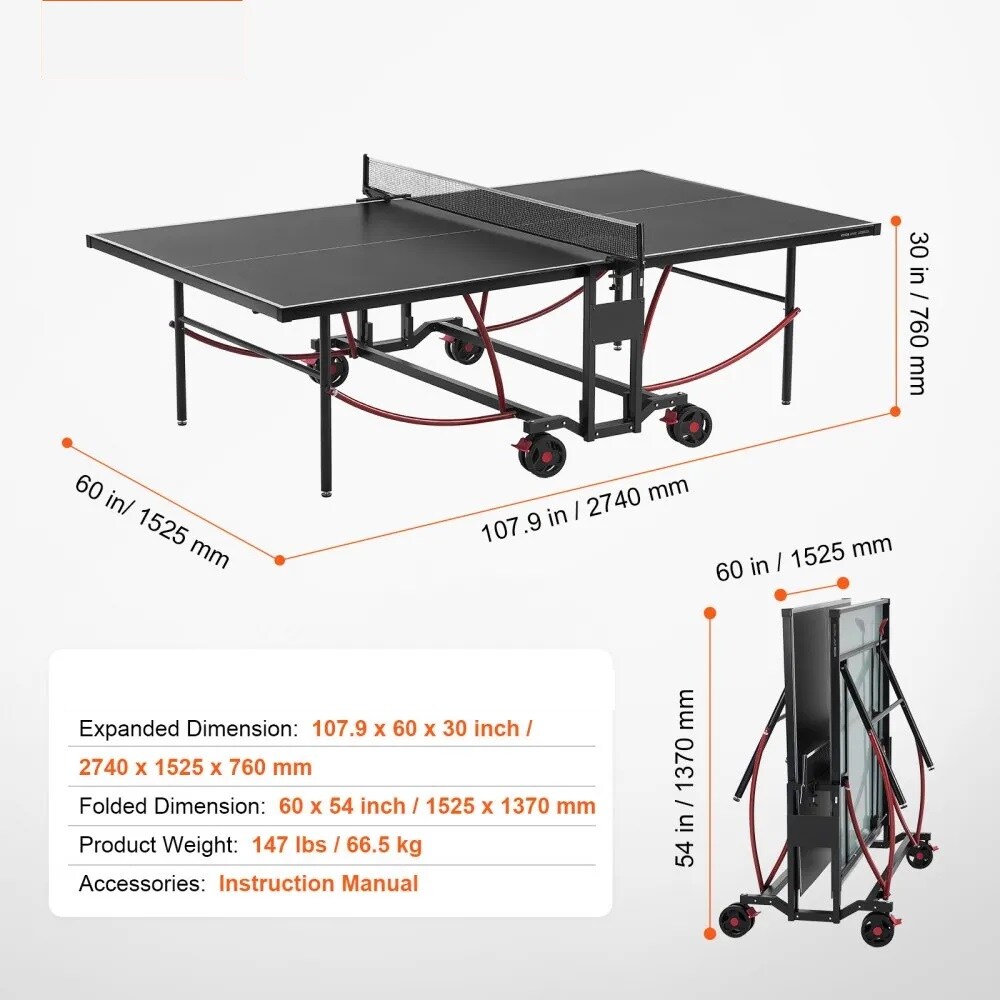 Portable Table Tennis Table, Indoor Outdoor Aluminum Ping Pong Table with Wheels