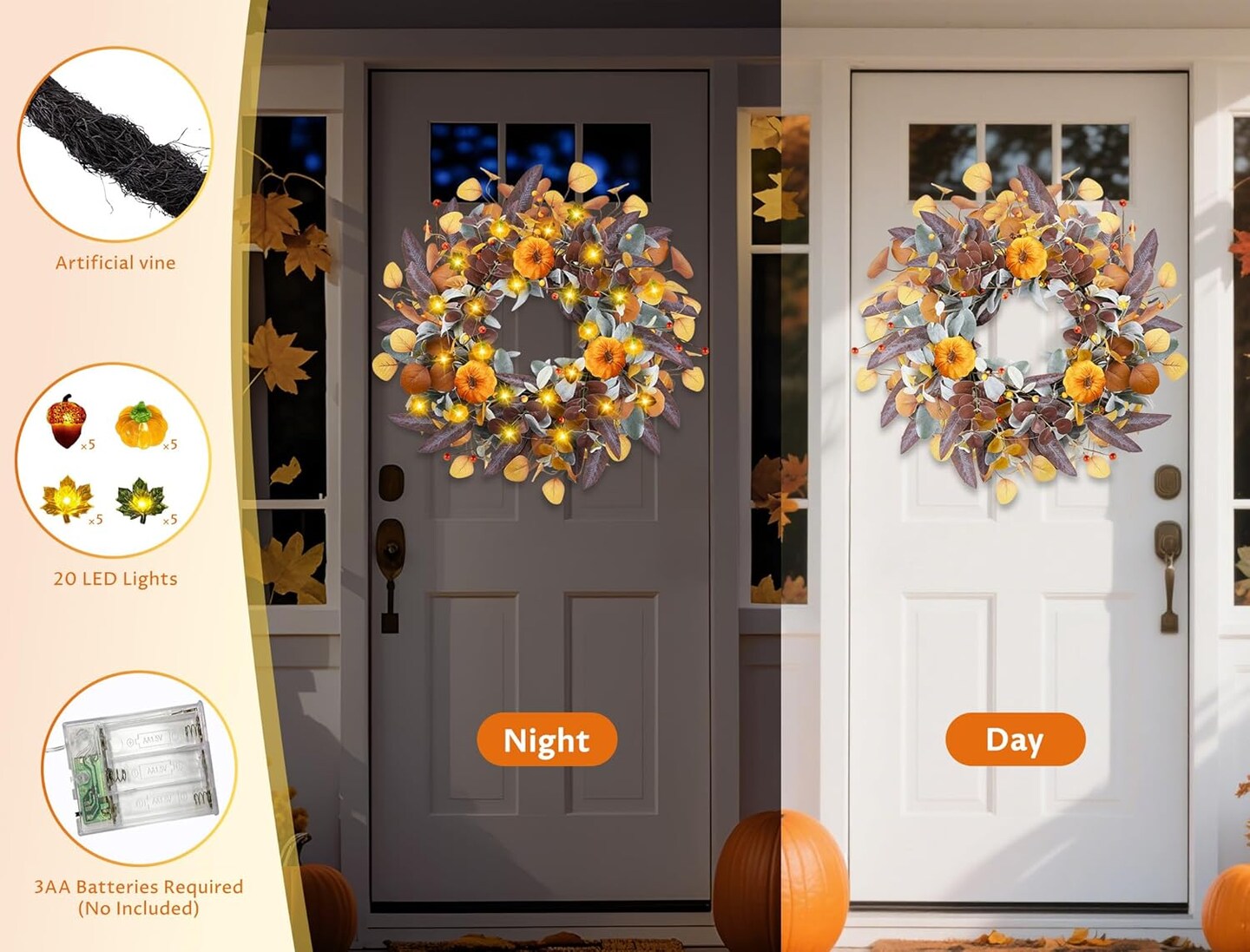 Fall Wreaths for Front Door(&#x9;Pumpkin Wreath)