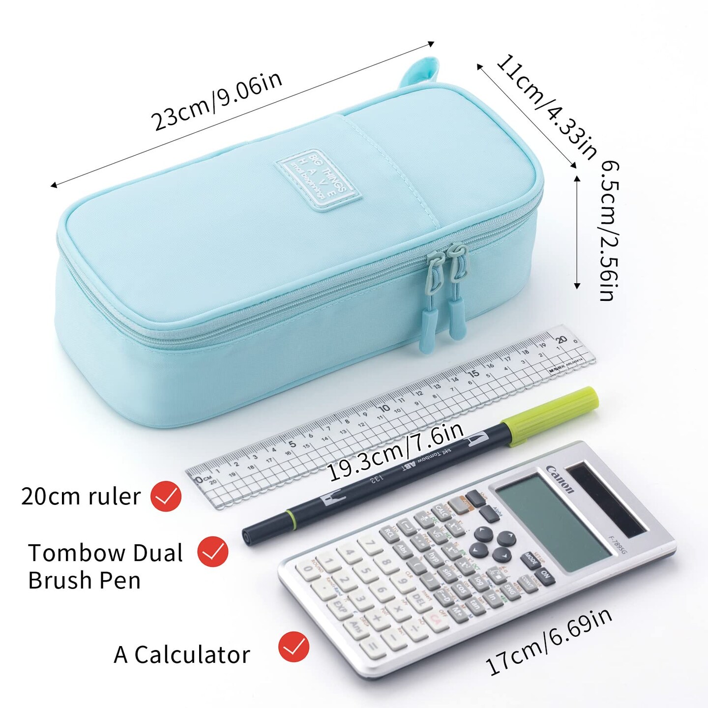 Durable Pencil Case Big Storage Pen Pouch Bag for School Supplies Office College Teen Adults, Light Blue